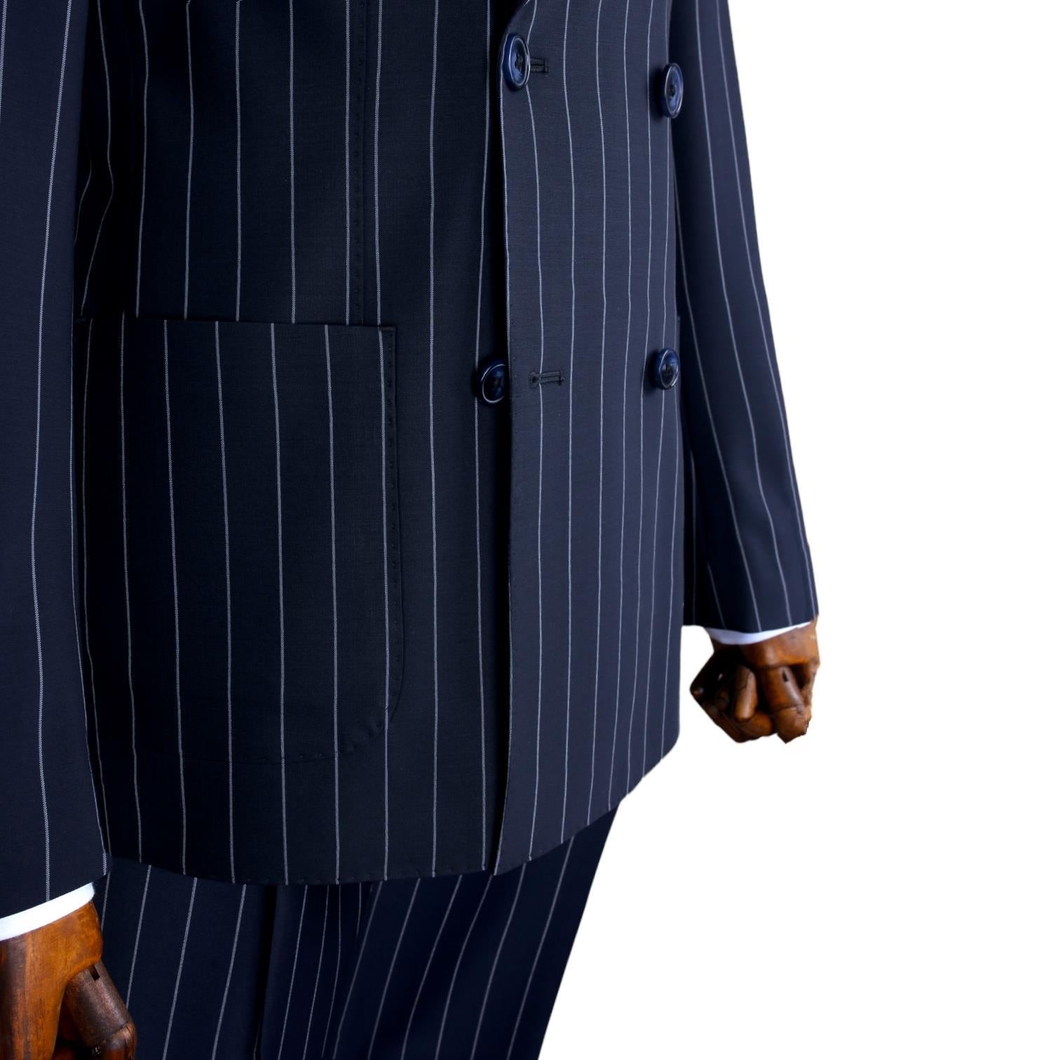 NAVY BLUE STRIPED DOUBLE BREASTED TROPHY SUIT