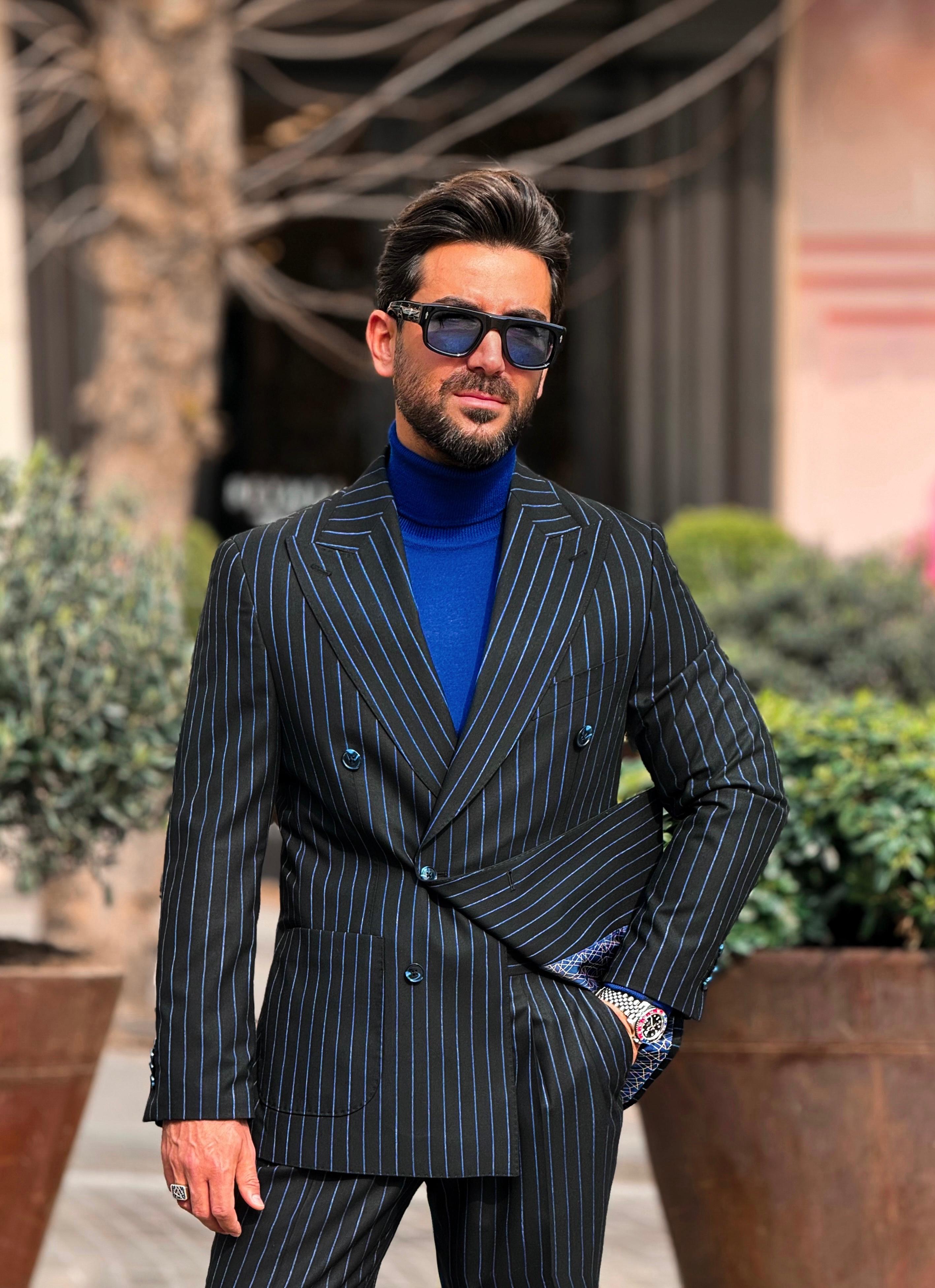 Striped Db-Suit - Black Blue Striped