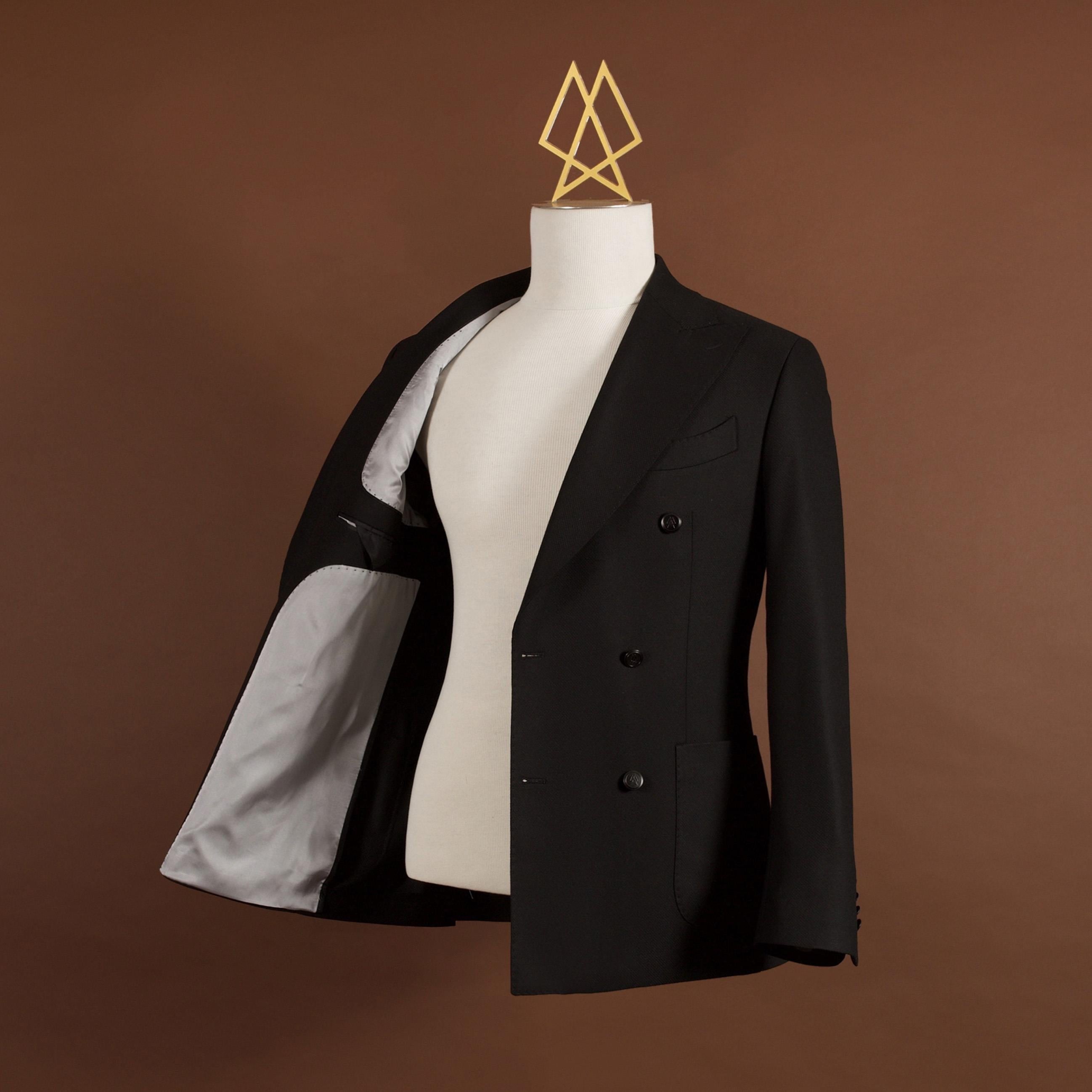 DOUBLE BREASTED BLACK HOPSACK BLAZER
