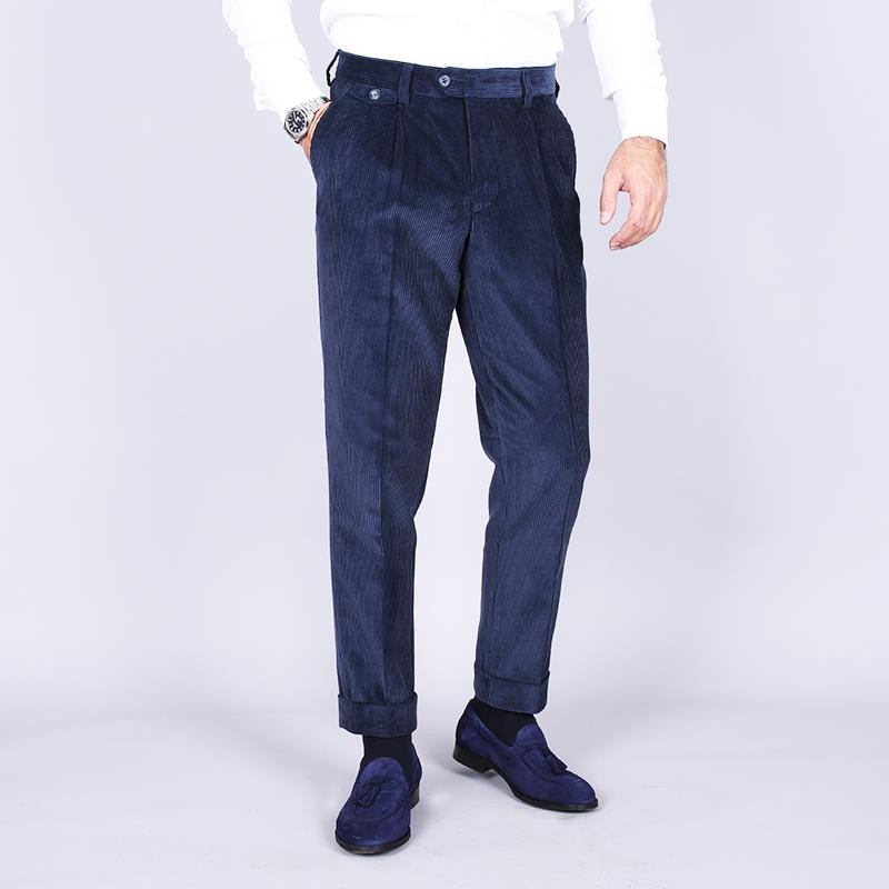 NAVY VELVET  TROUSERS