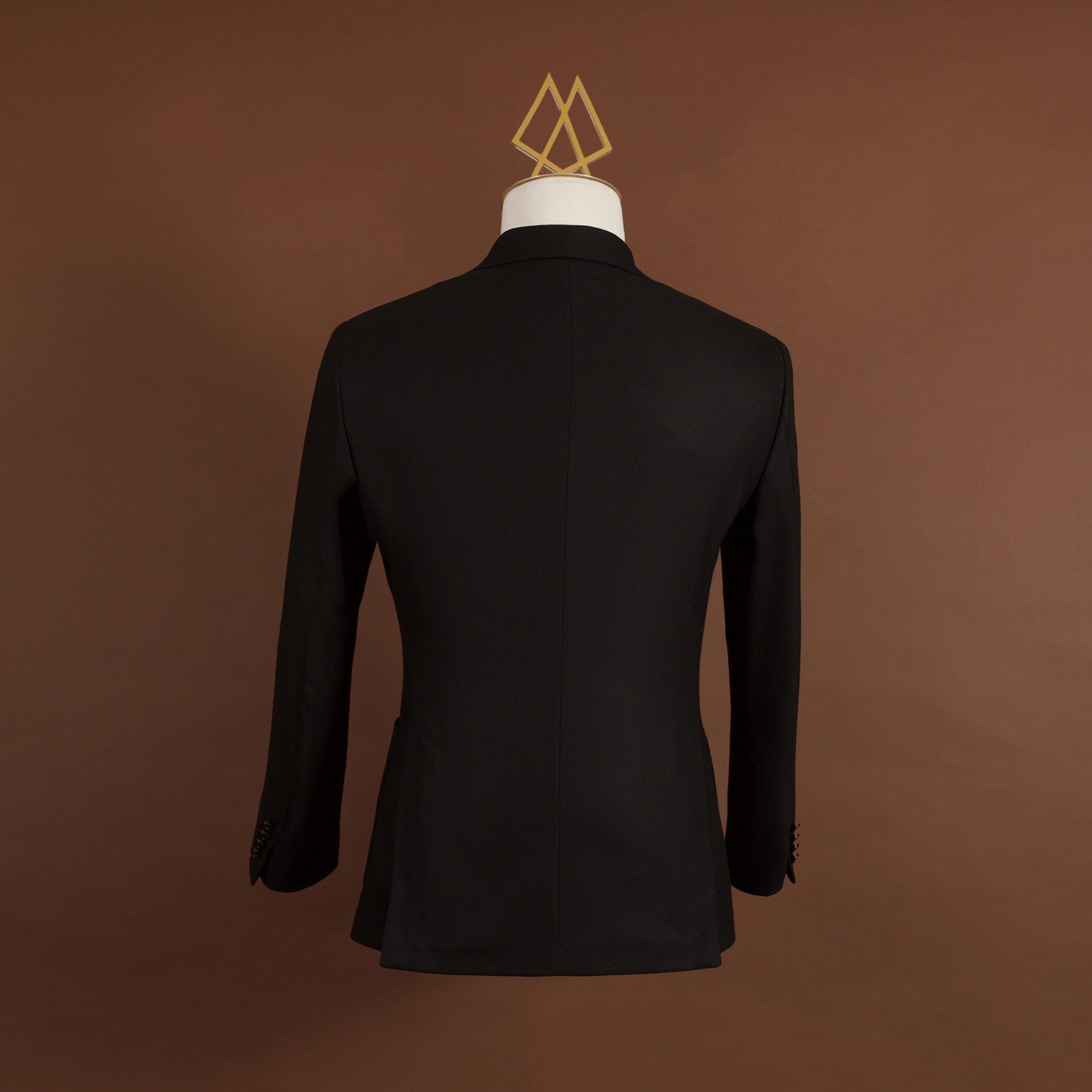 DOUBLE BREASTED BLACK HOPSACK BLAZER