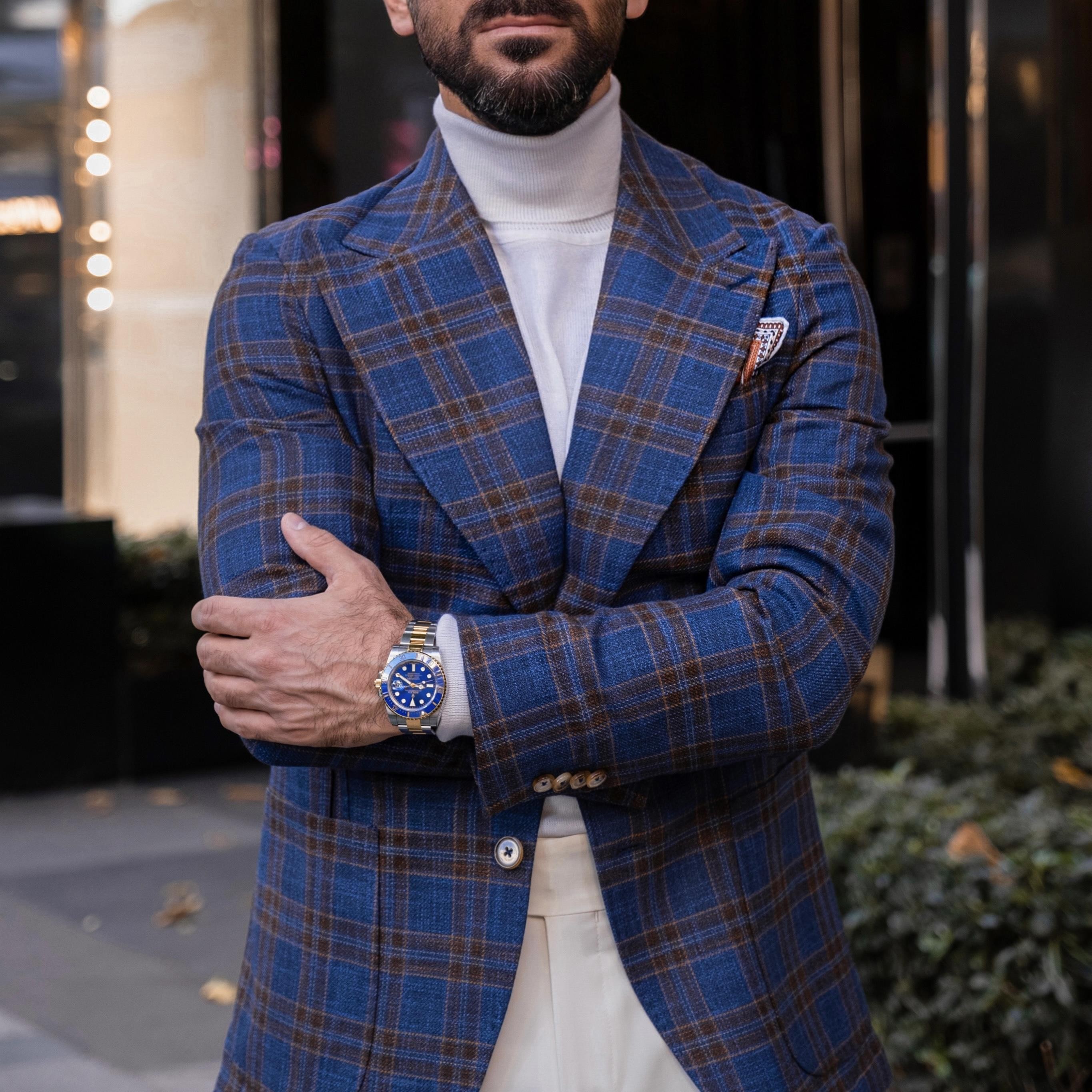 NAVY BLUE/BRİCK COLOR PLAID JACKET