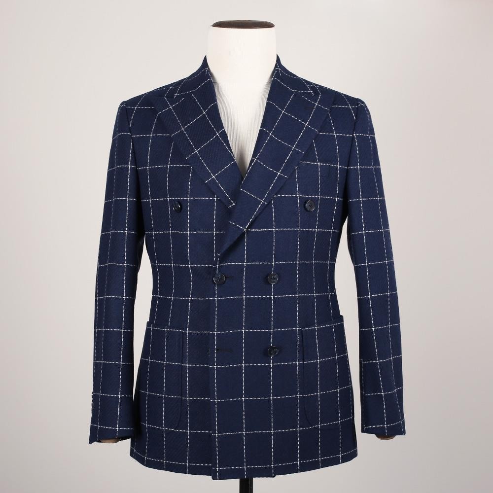 NAVY PLAID DOUBLE-BREASTED JACKET
