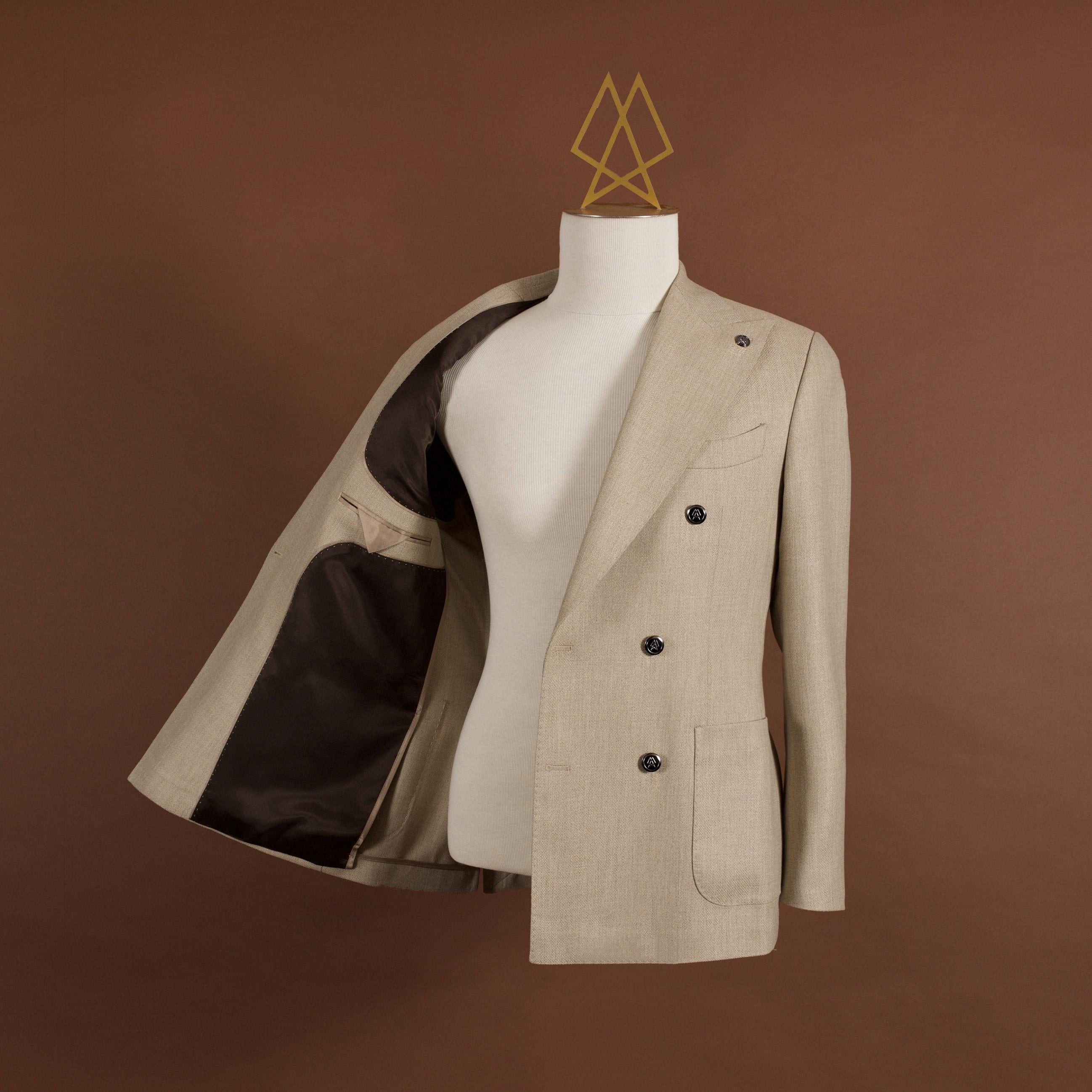 DOUBLE BREASTED BEIGE HOPSACK BLAZER