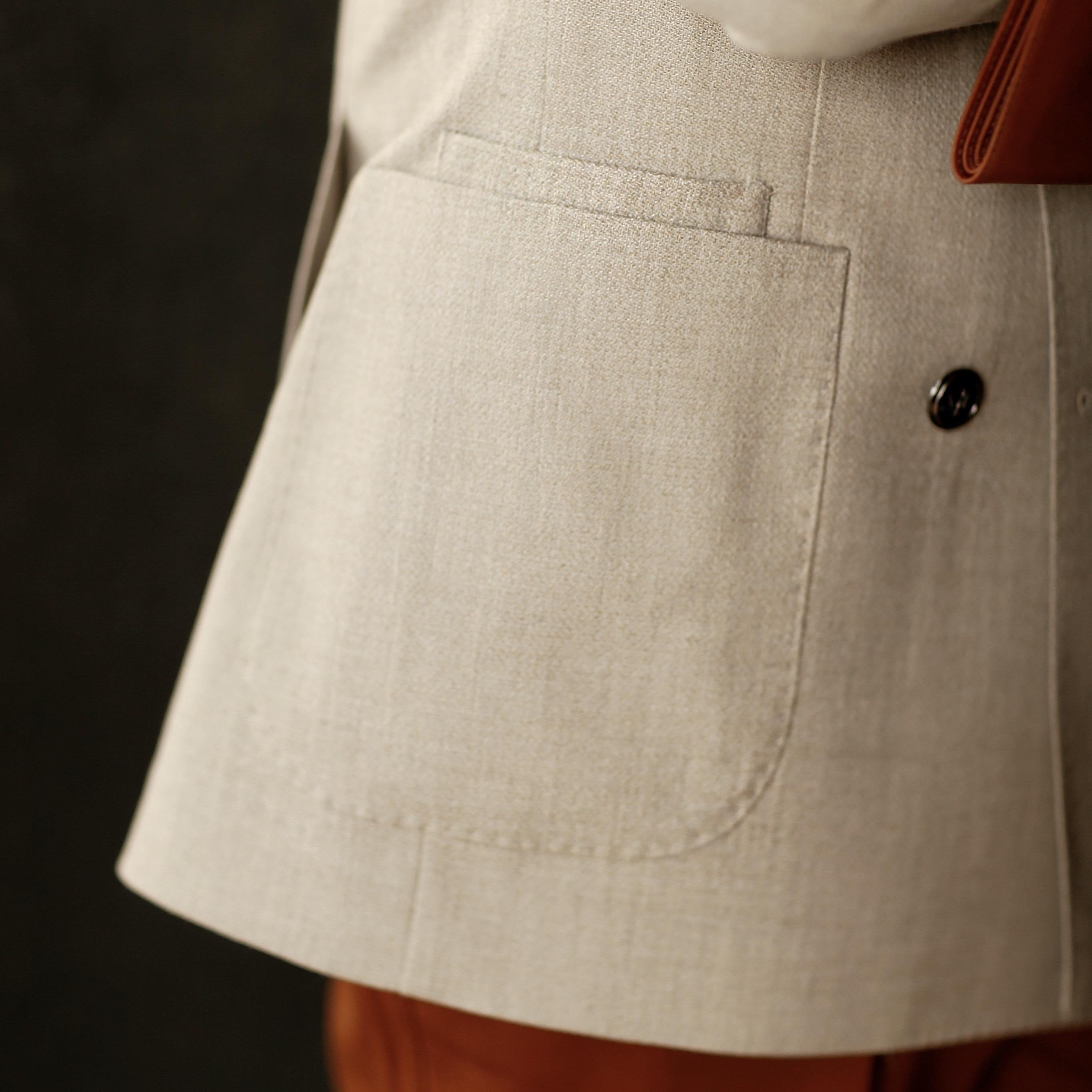 DOUBLE BREASTED BEIGE HOPSACK BLAZER