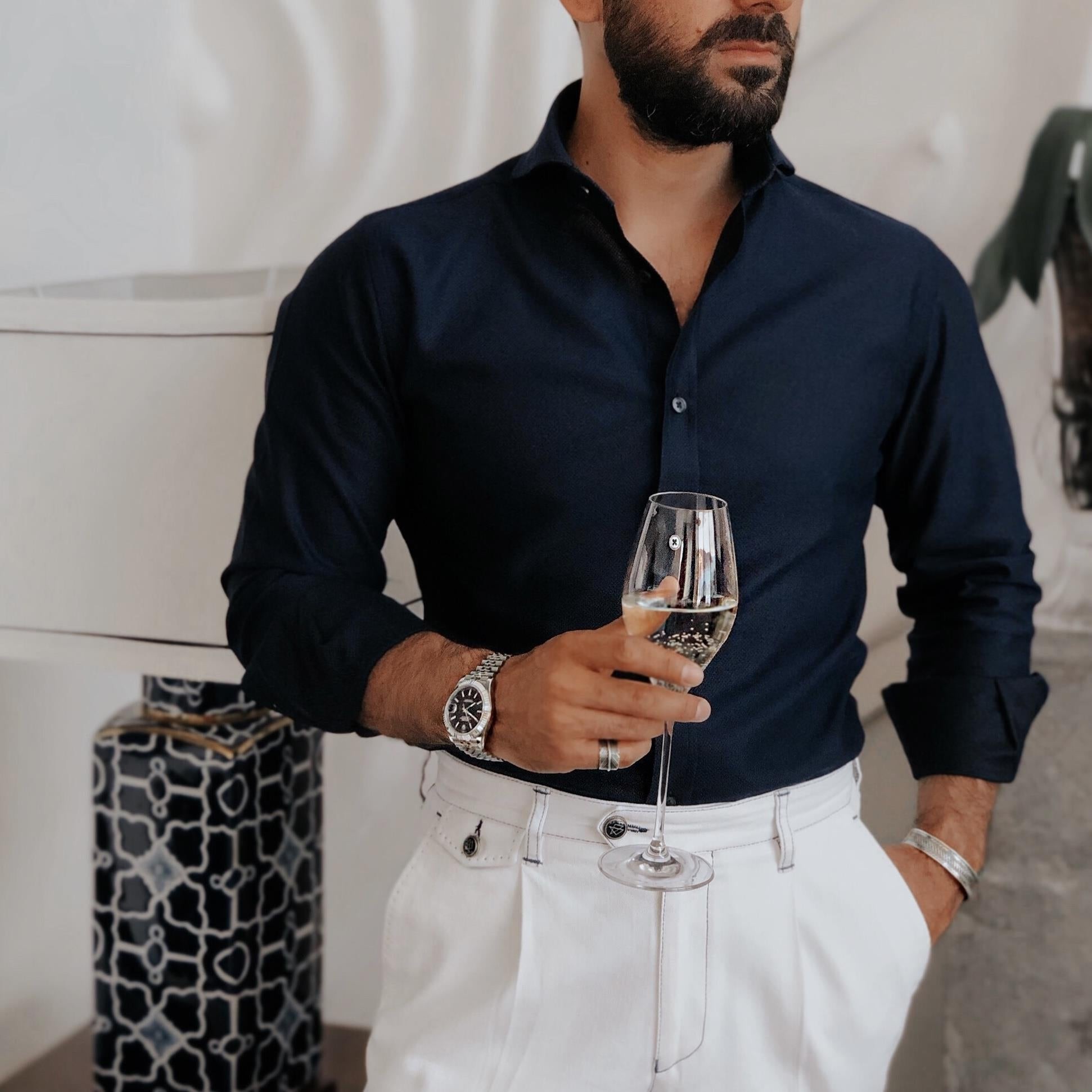 TEXTURED NAVY BLUE SHIRT