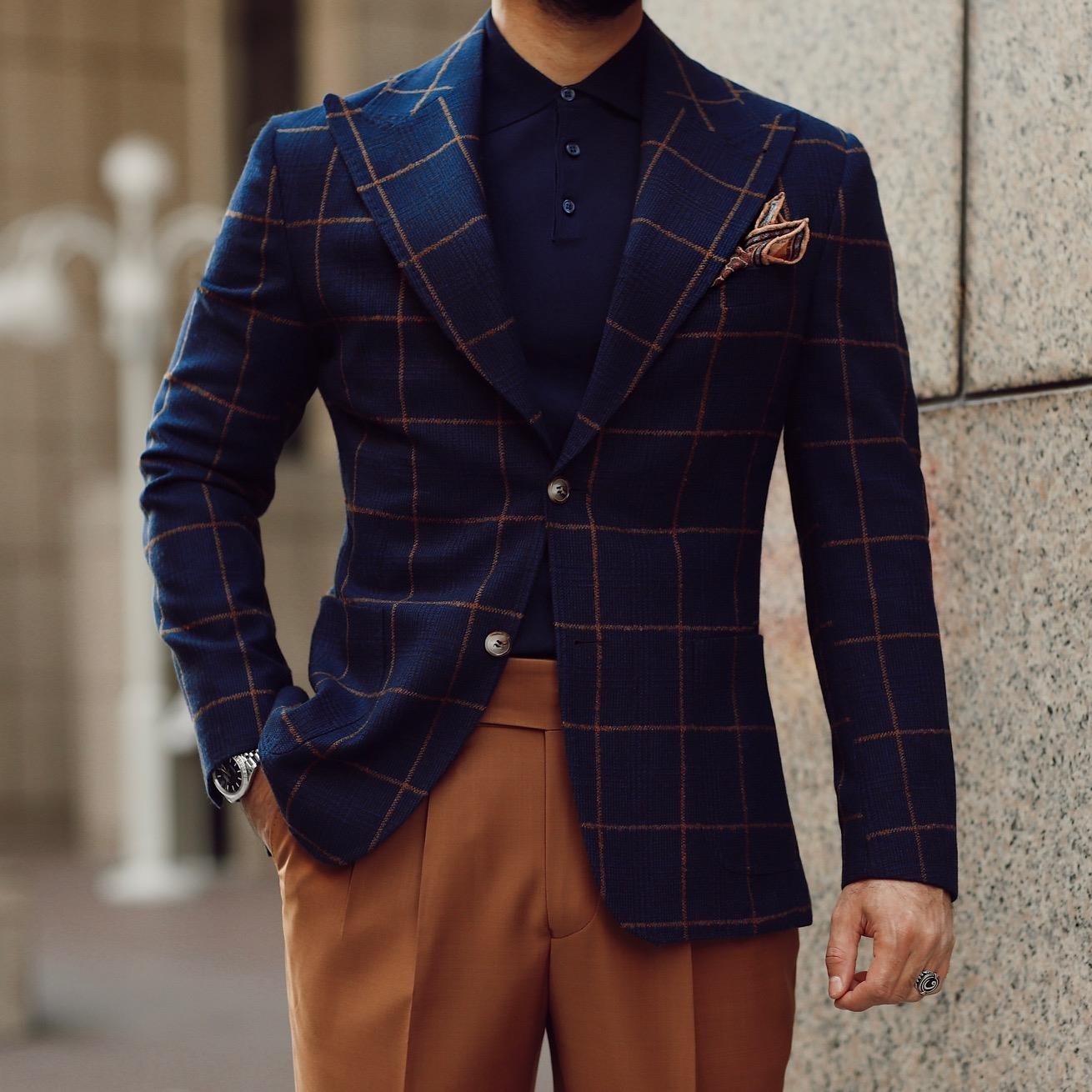 NAVY BLUE  /TİLE  PLAID JACKET