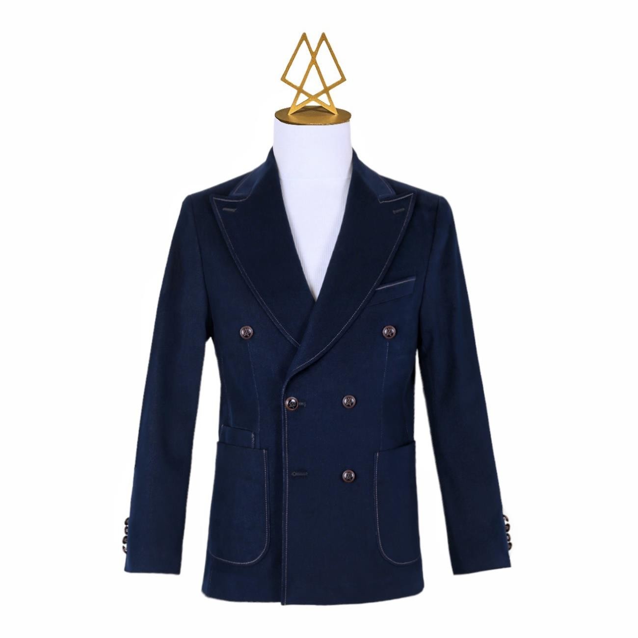 NAVY BLUE DOUBLE BREASTED  DENIM JACKET