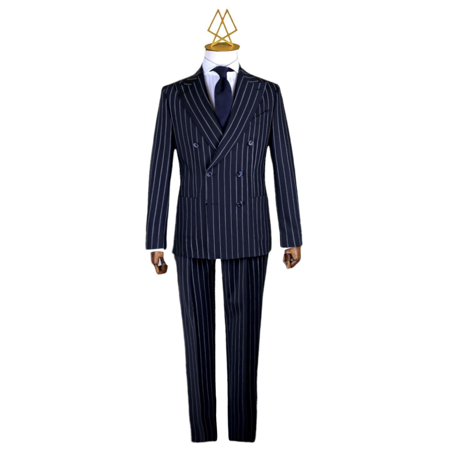 NAVY BLUE STRIPED DOUBLE BREASTED TROPHY SUIT