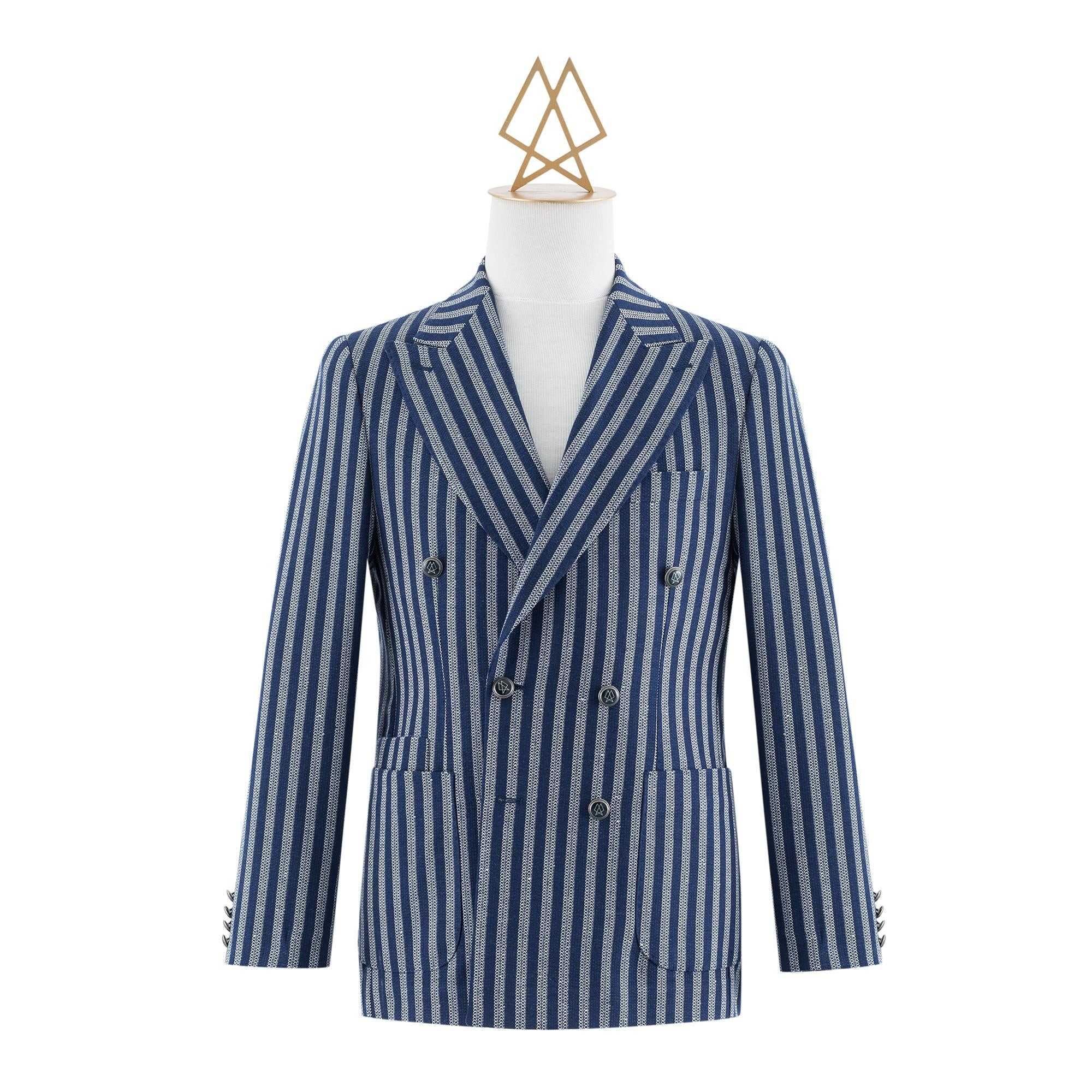 NAVY BLUE/WHITE STRIPED DOUBLE BREASTED JACKET
