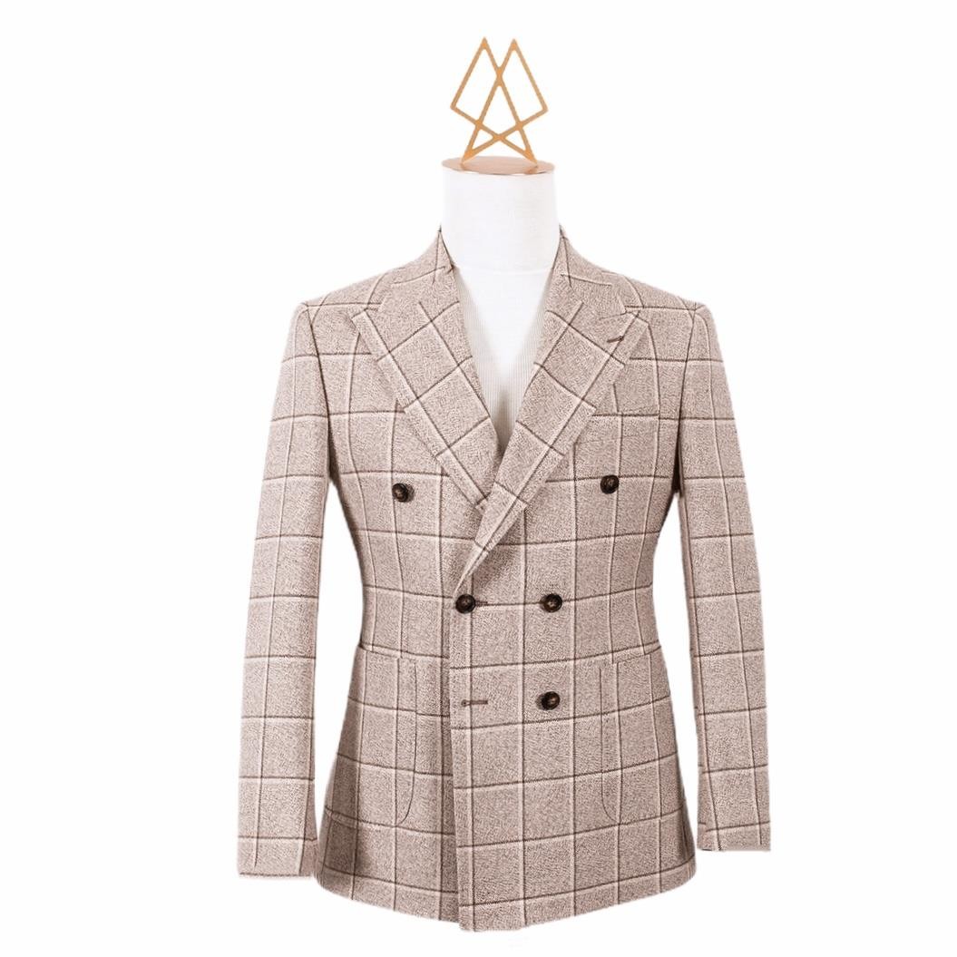 DOUBLE BREASTED BEIGE /BROWN  PLAID JACKET