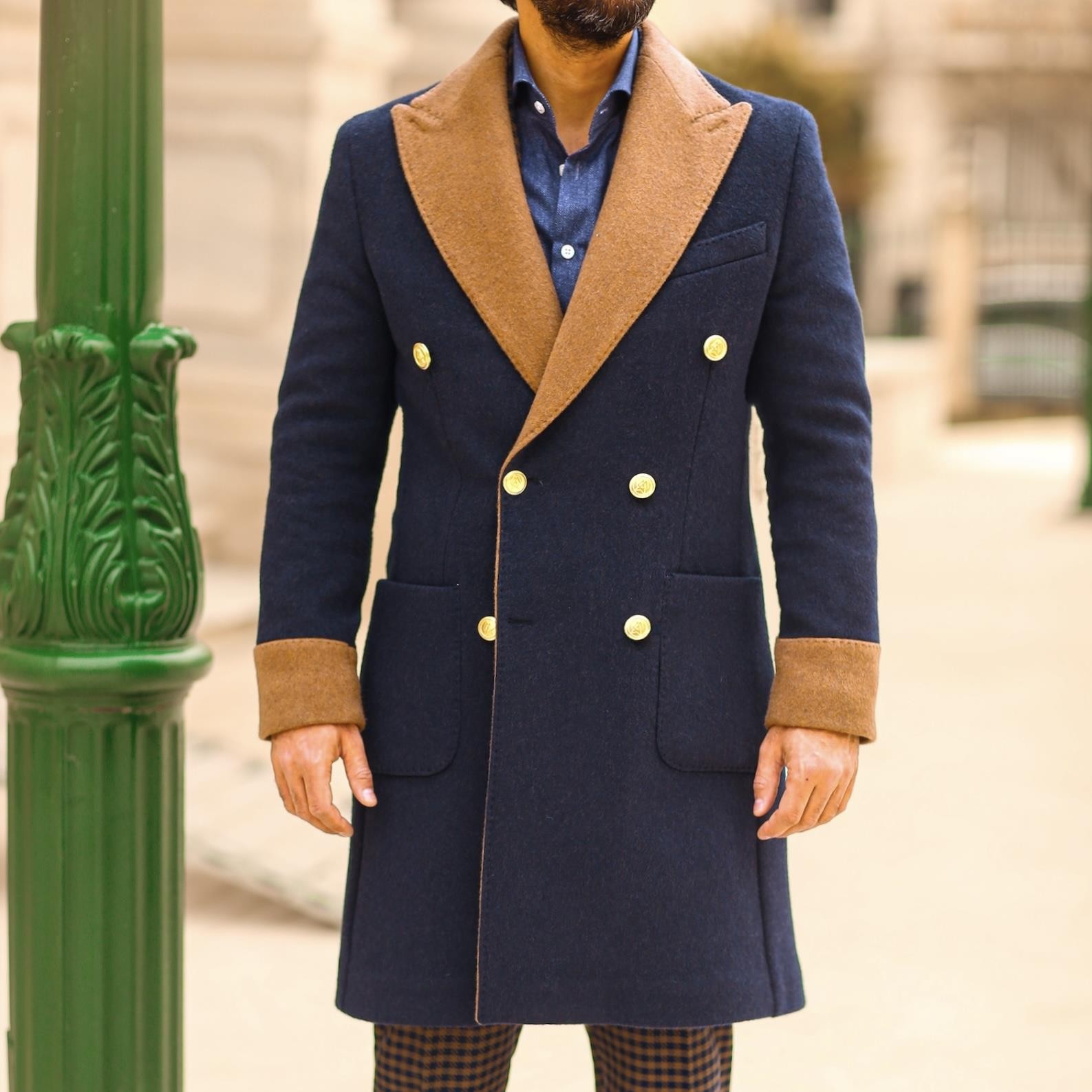 SAROS NAVY BLUE OVERCOAT