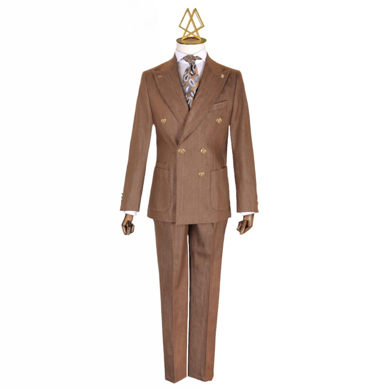 BROWN DOUBLE BREASTED DENIM SUIT