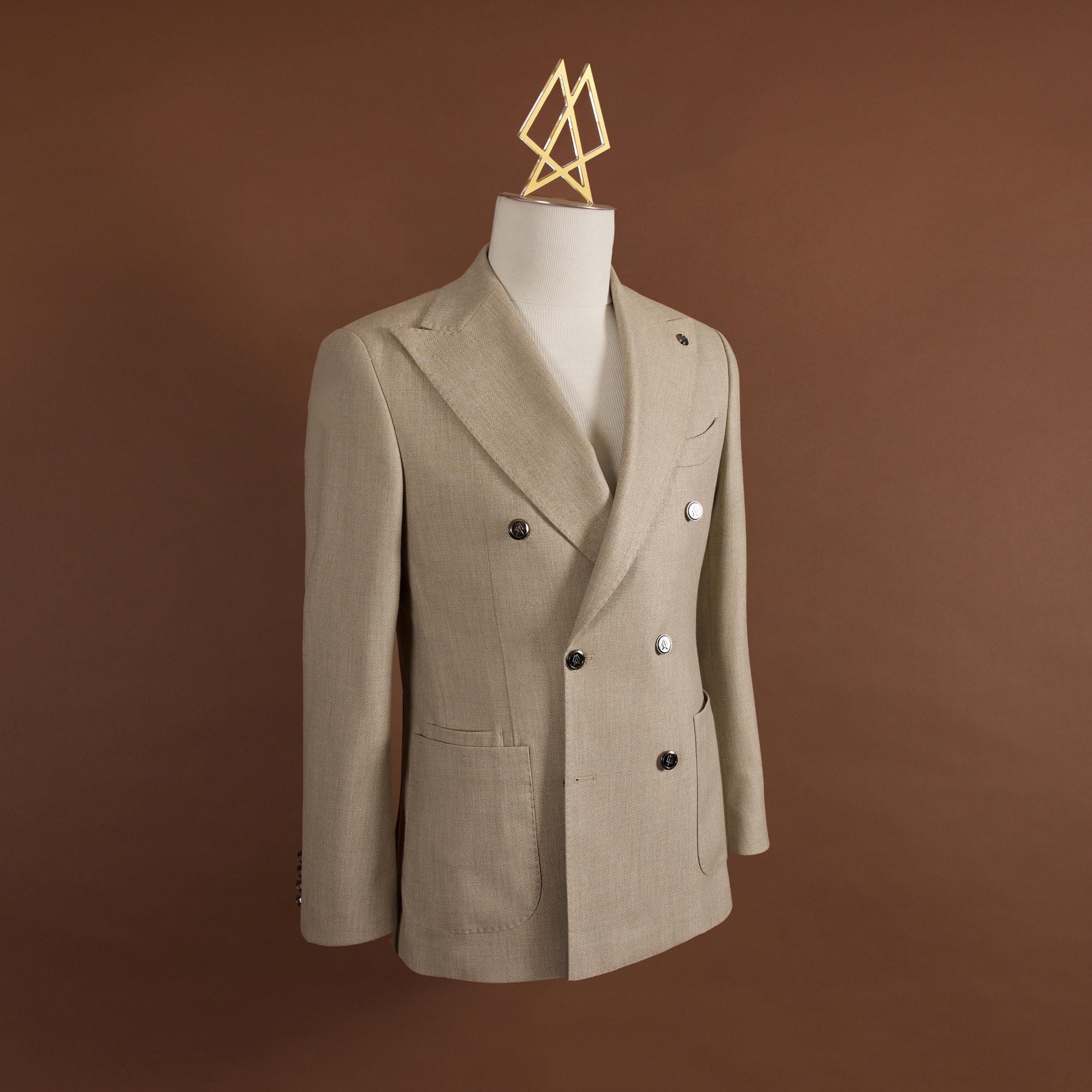 DOUBLE BREASTED BEIGE HOPSACK BLAZER