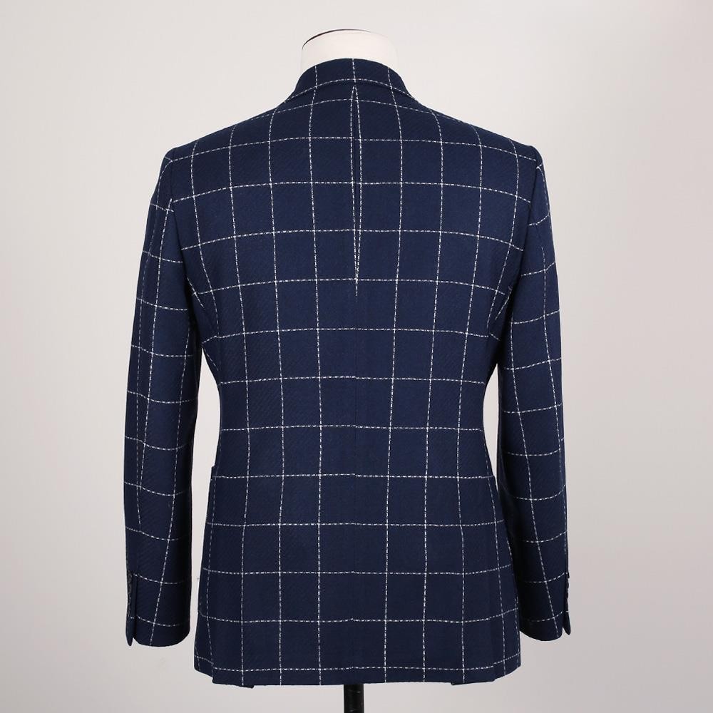 NAVY PLAID DOUBLE-BREASTED JACKET