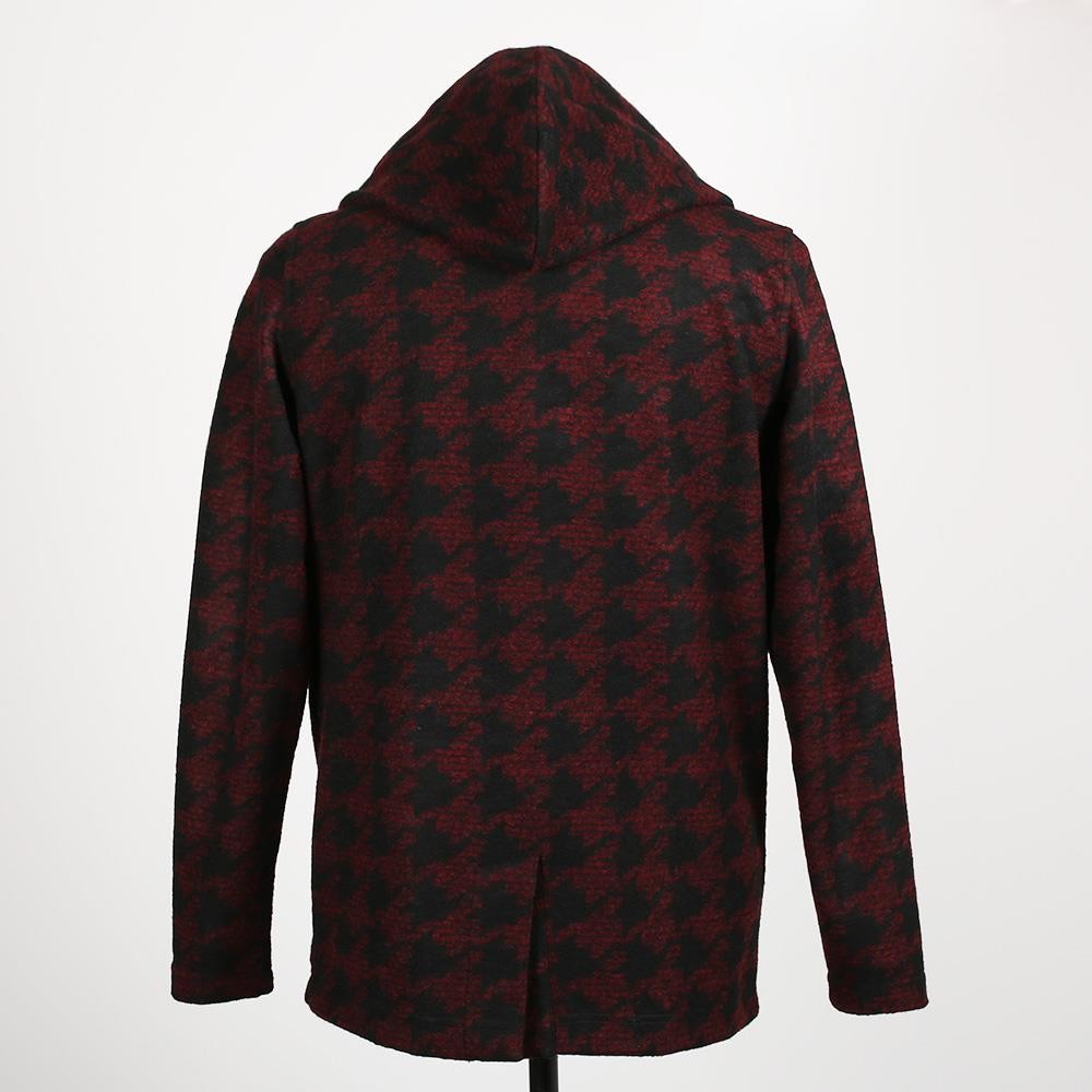 BURGUNDY HOUNDSTOOTH HOODIE JACKET