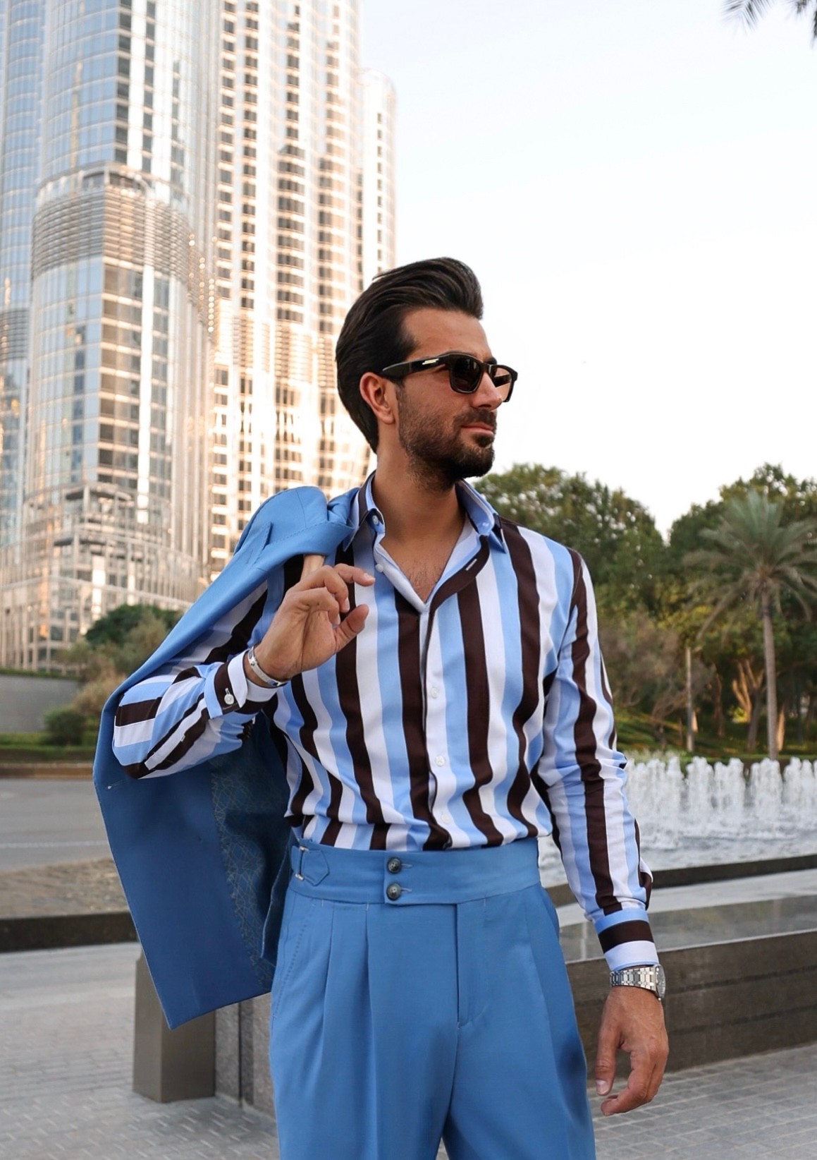 Striped Stellar Shirt - Brown Blue with White Stripes