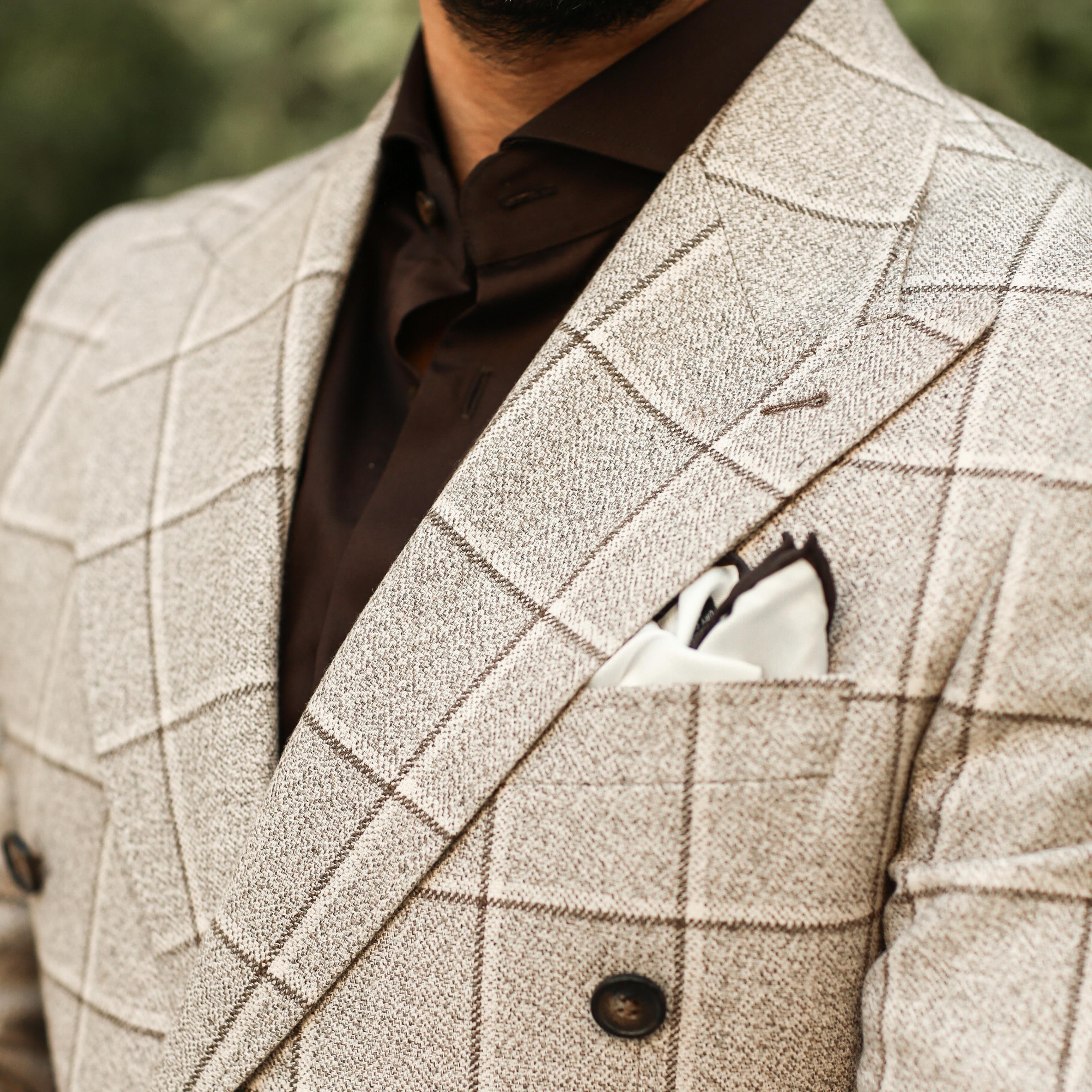 DOUBLE BREASTED BEIGE /BROWN  PLAID JACKET