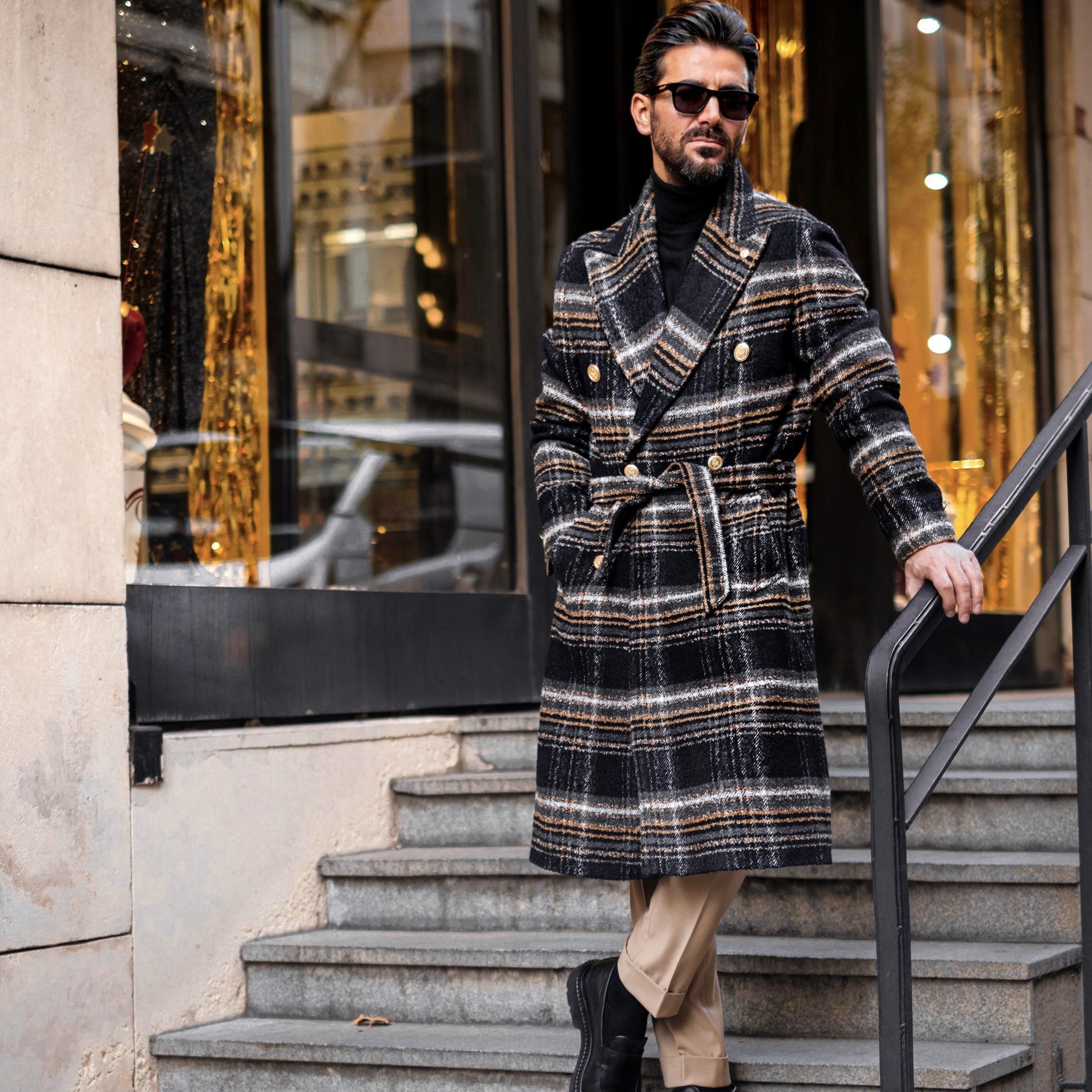 Black / Camel Plaid Overcoat