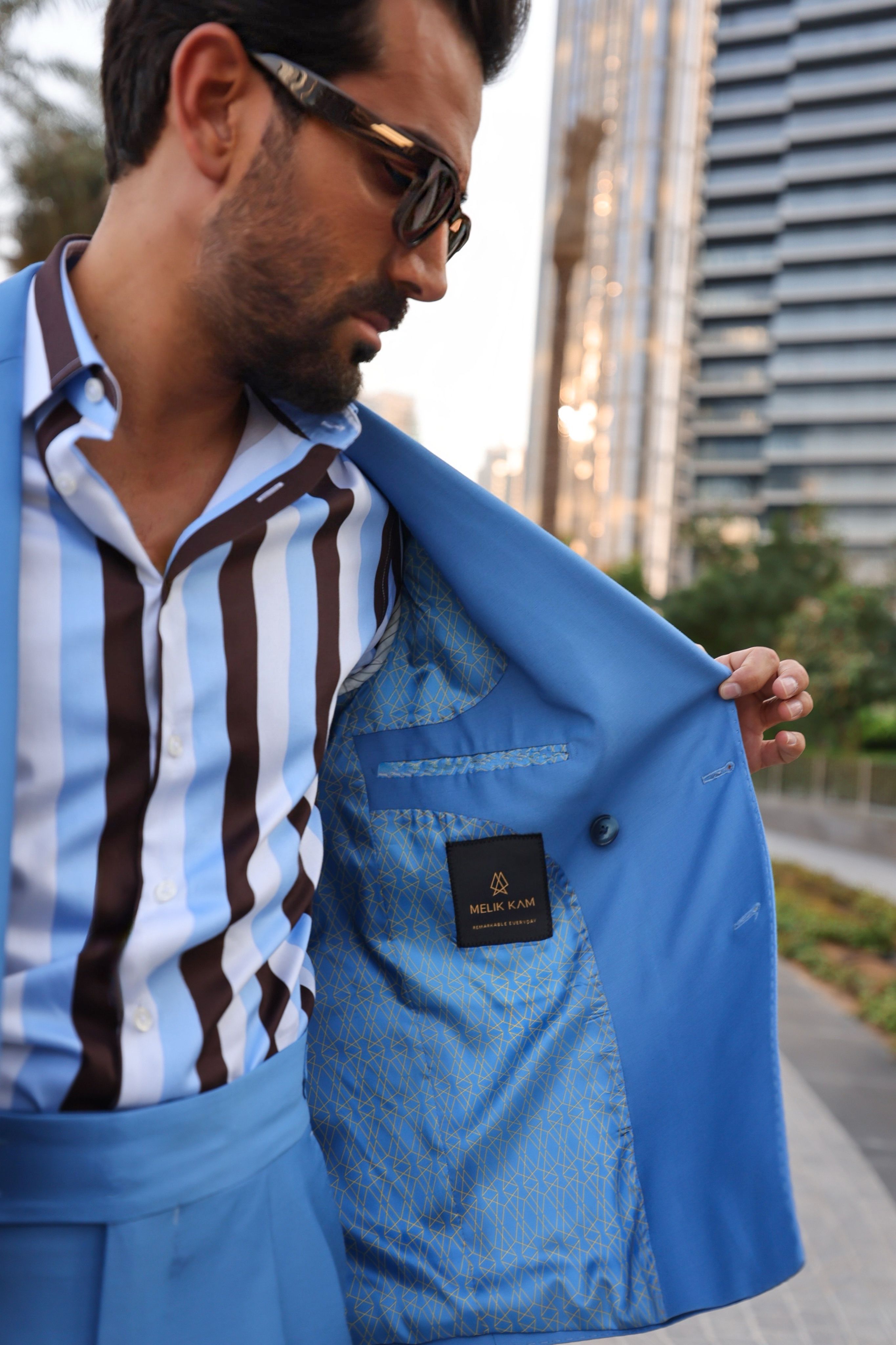 Striped Stellar Shirt - Brown Blue with White Stripes