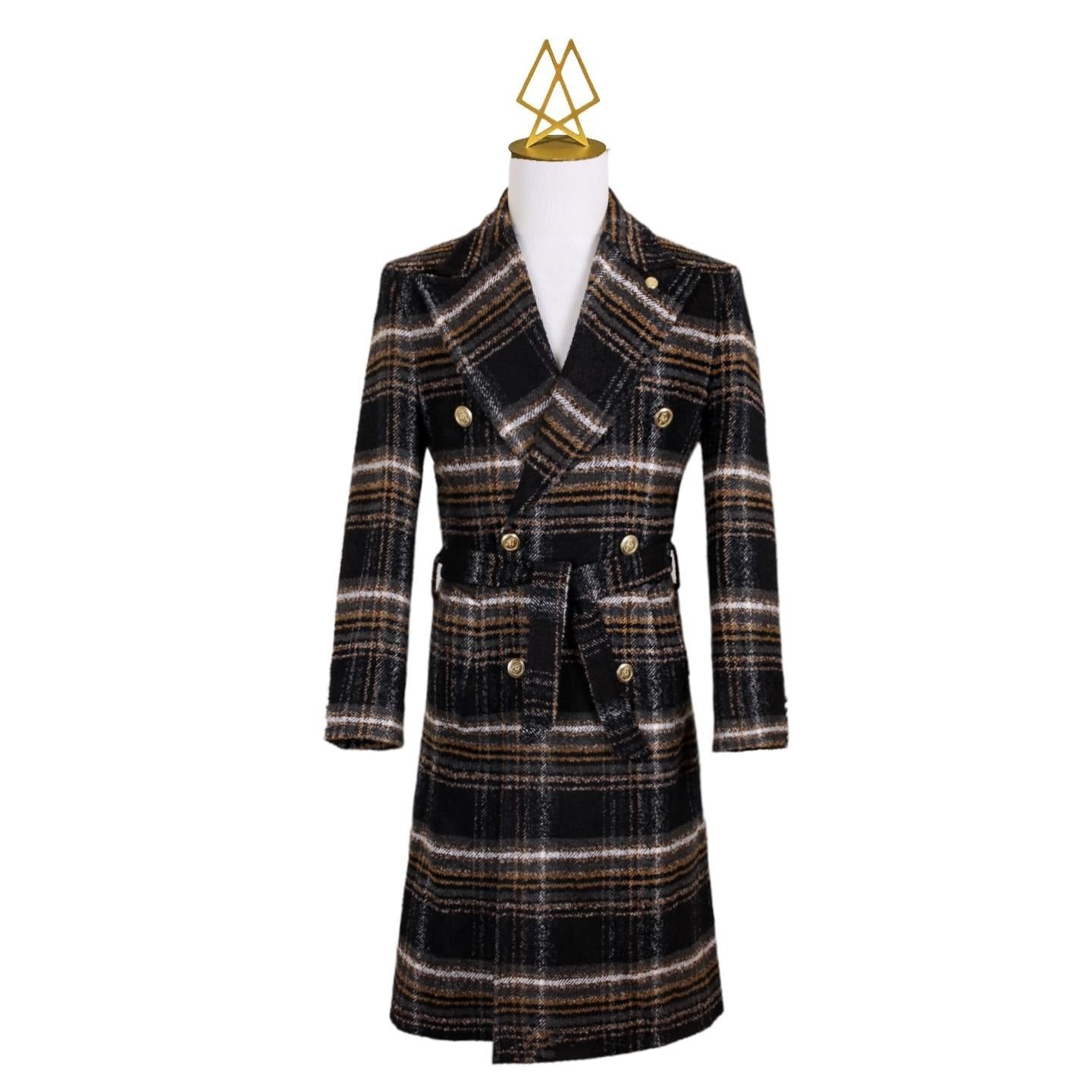 Black / Camel Plaid Overcoat