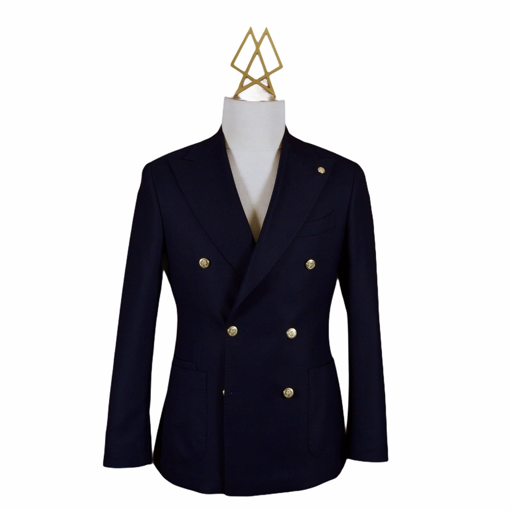 DOUBLE BREASTED NAVY BLUE HOPSACK BLAZER