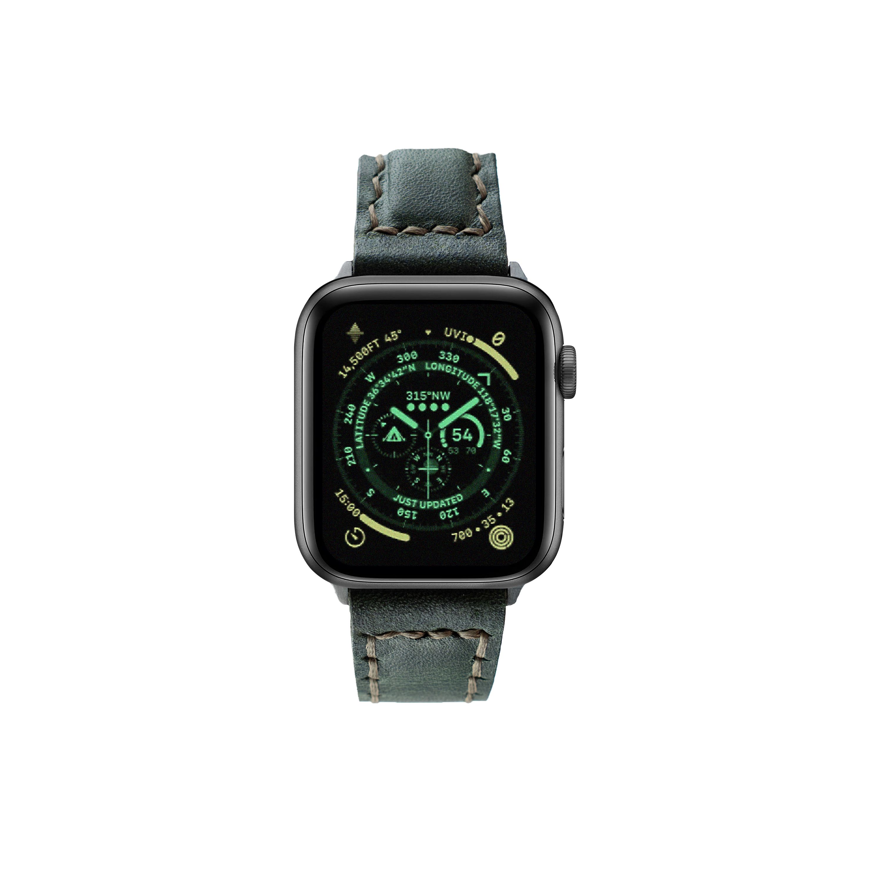 Apple Watch Çift Kat Deri Kordon - Yeşil