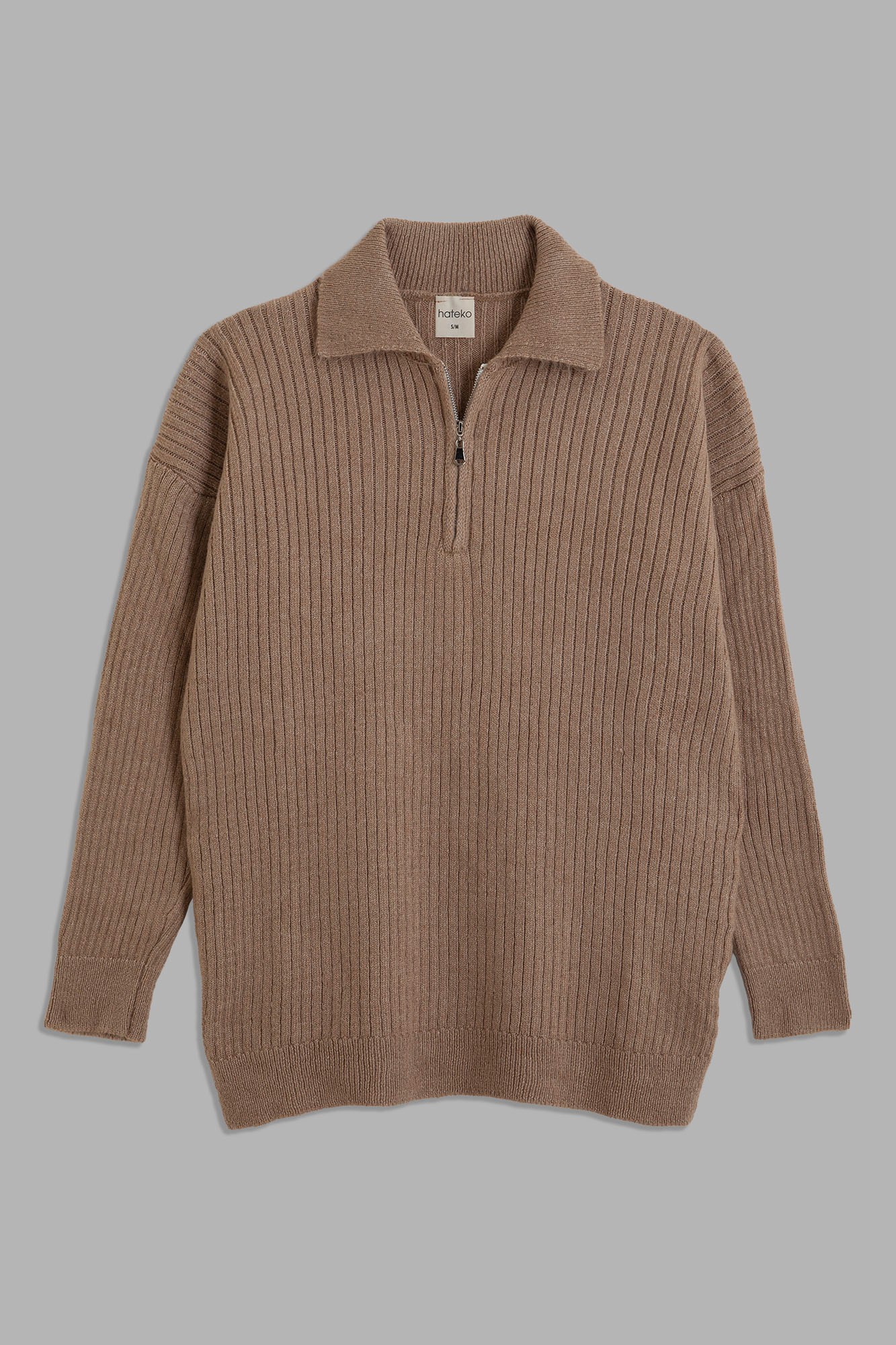 Quarter Zip Oversized Polo Sweater - Camel