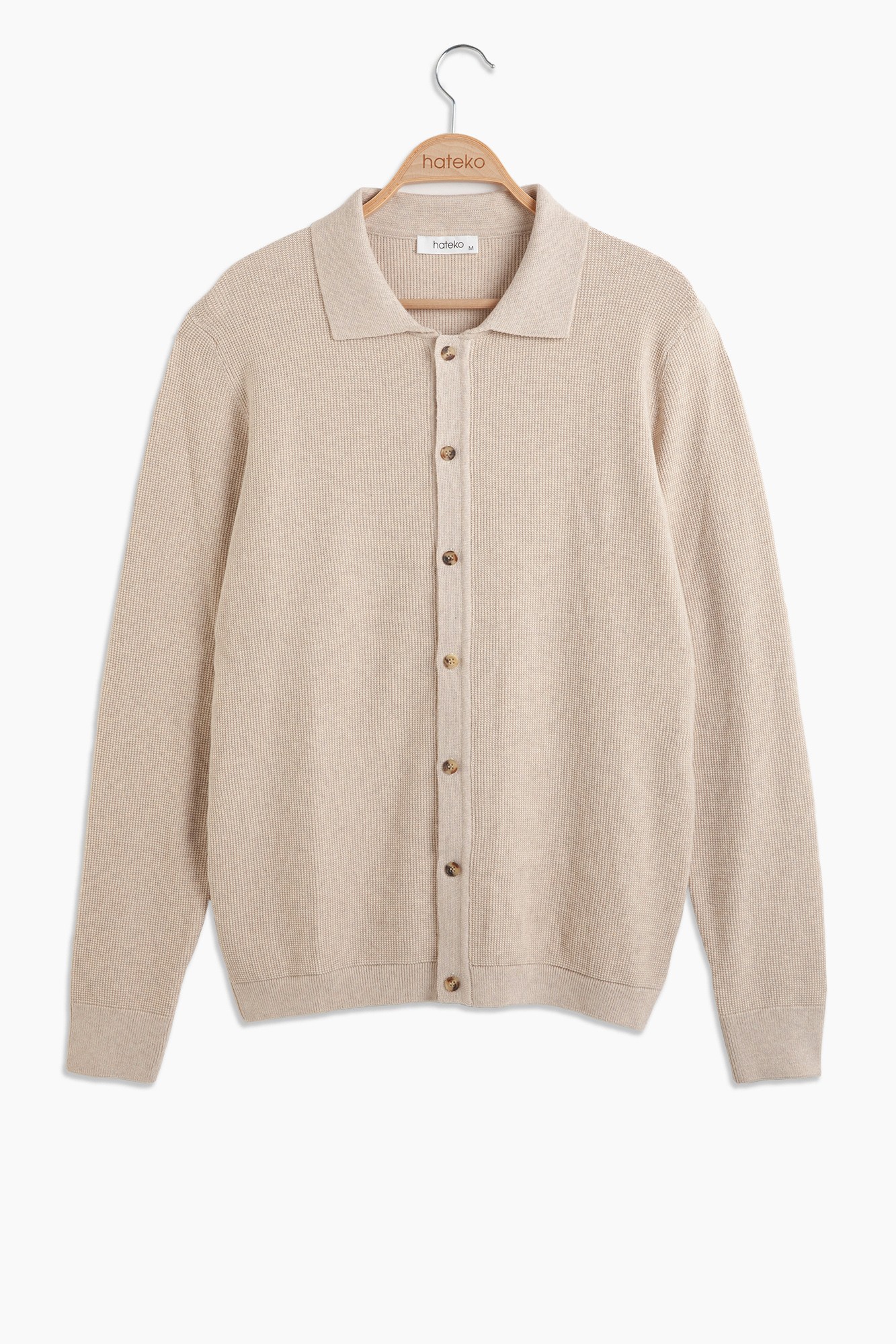 100% Cotton Knit Shirt Cardigan - Beige