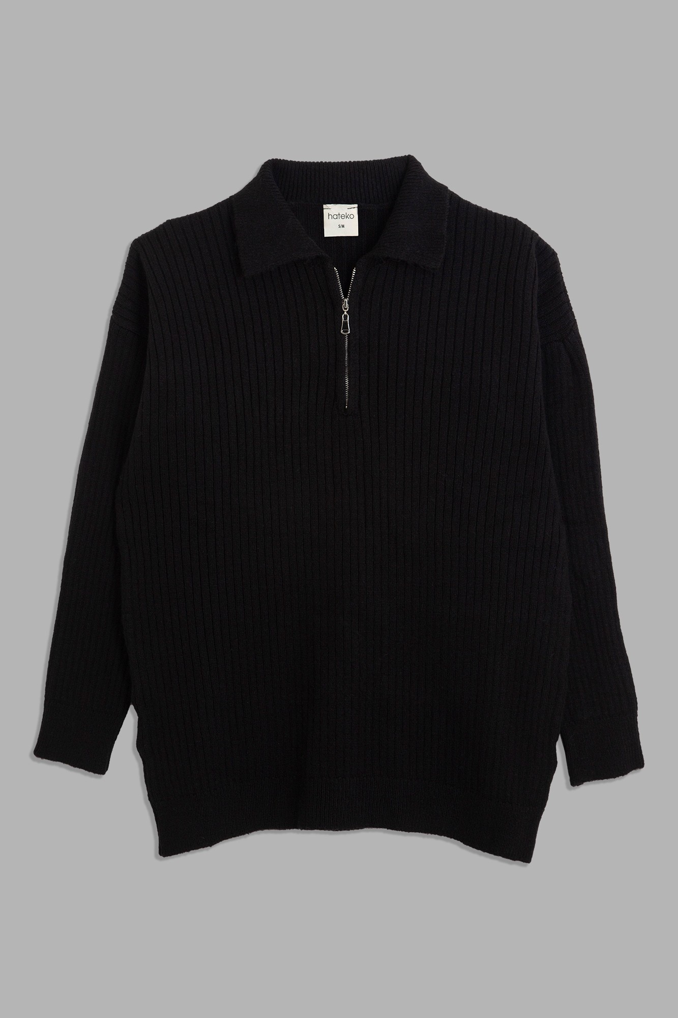 Quarter Zip Oversized Polo Sweater - Black