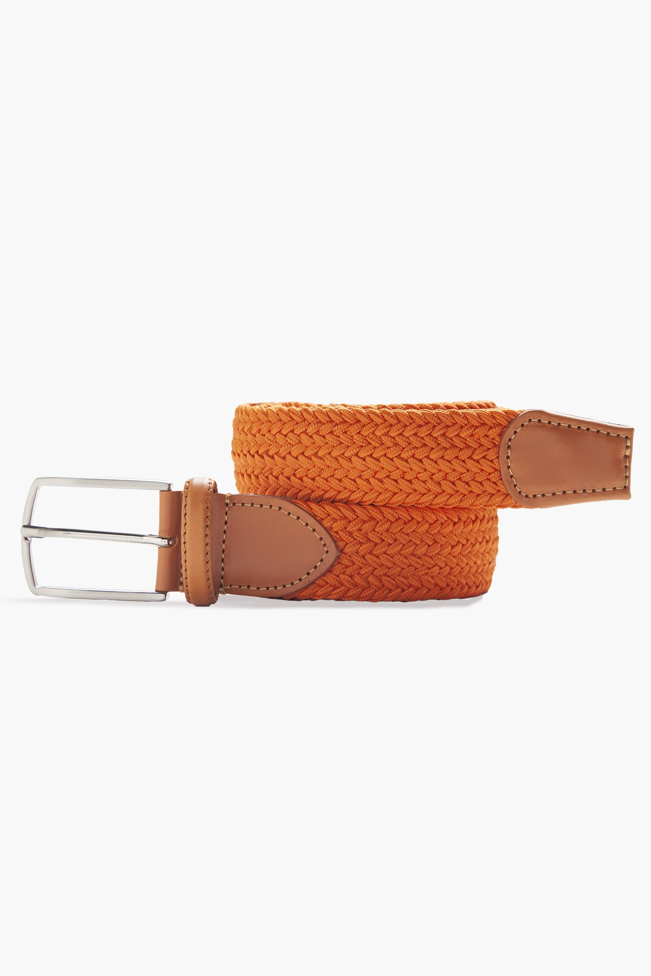 Elastic Knit Belt with Genuine Leather - Orange