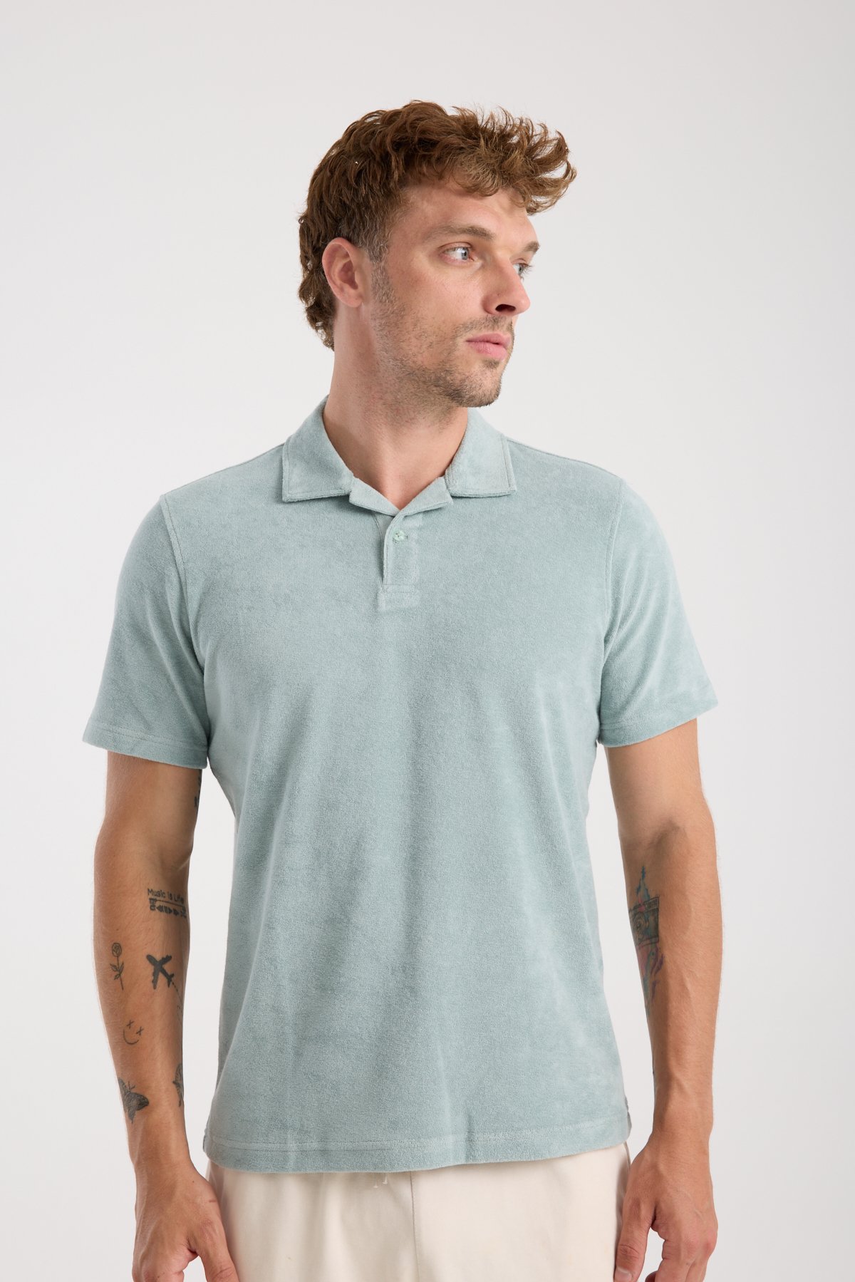 Raymons Havlu Kumaş Terry Polo Yaka Tişört - Mint