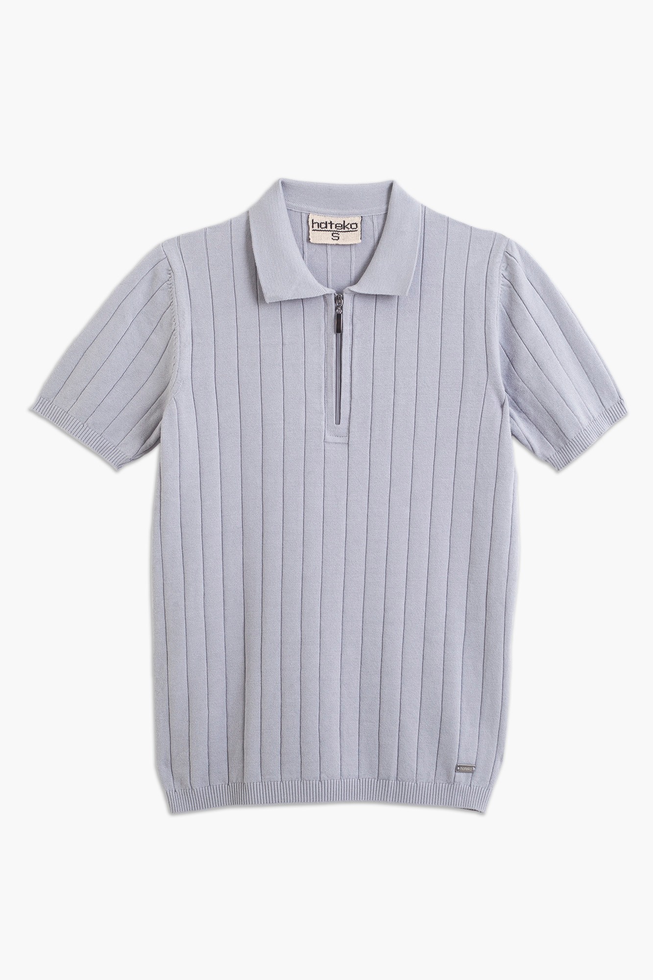 Quarter zip knit polo shirt - Light Grey
