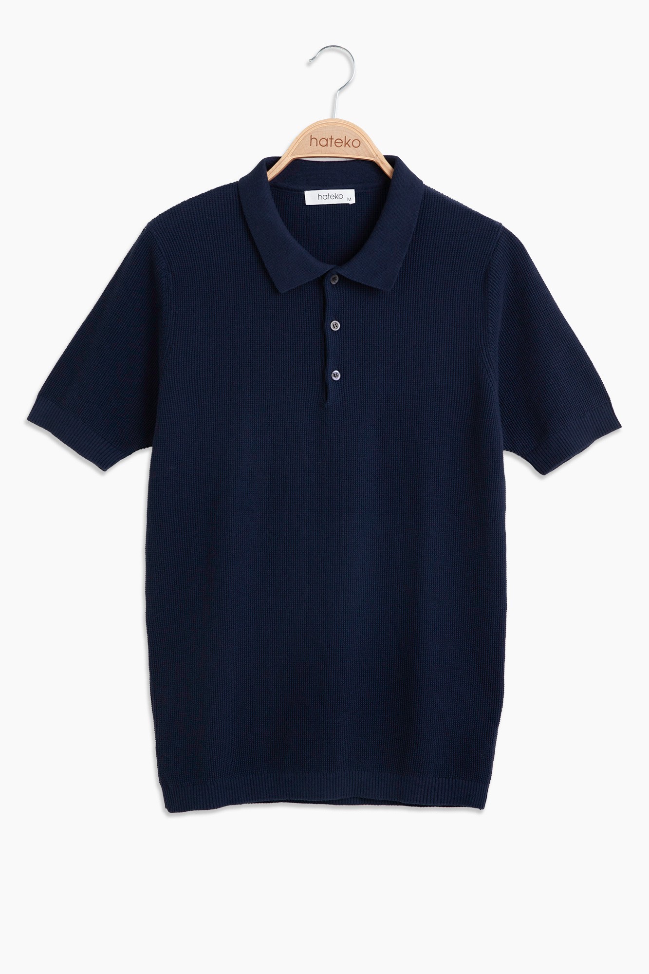 100% Cotton Waffle Knit Polo T-shirt - Navy