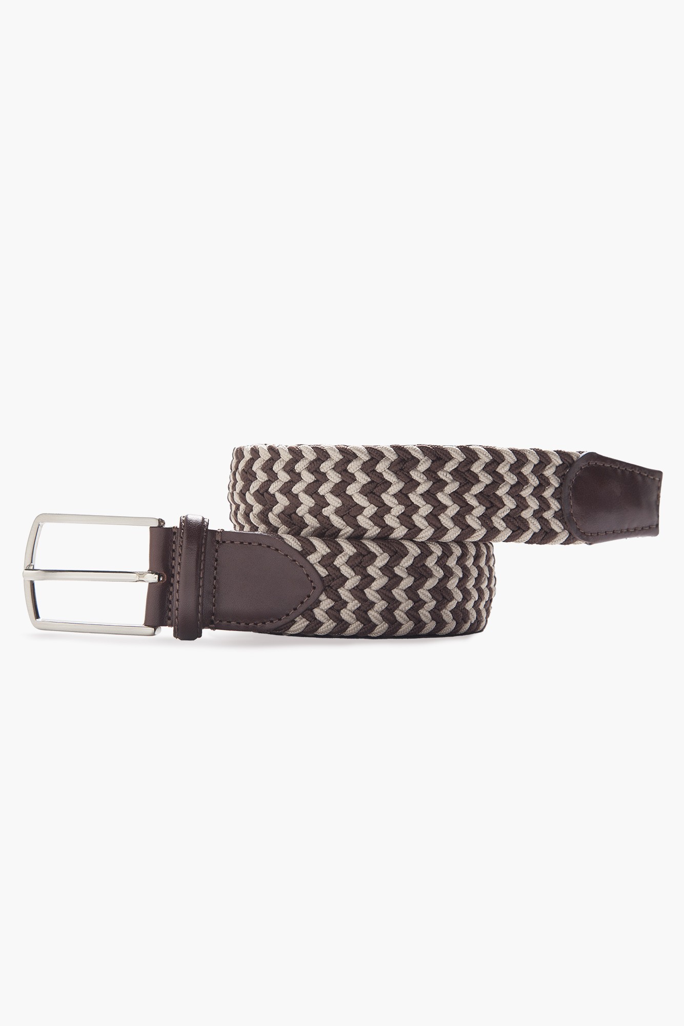 Elastic Knit Belt with Genuine Leather