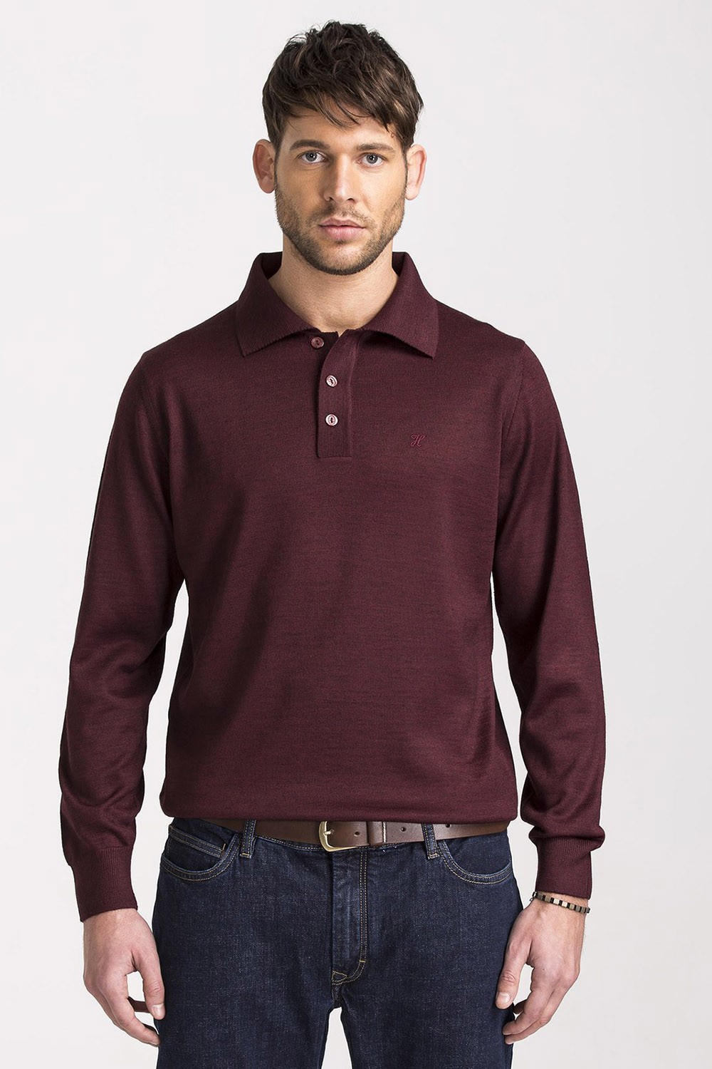 Regular Fit Woolen Polo Sweater - Maroon