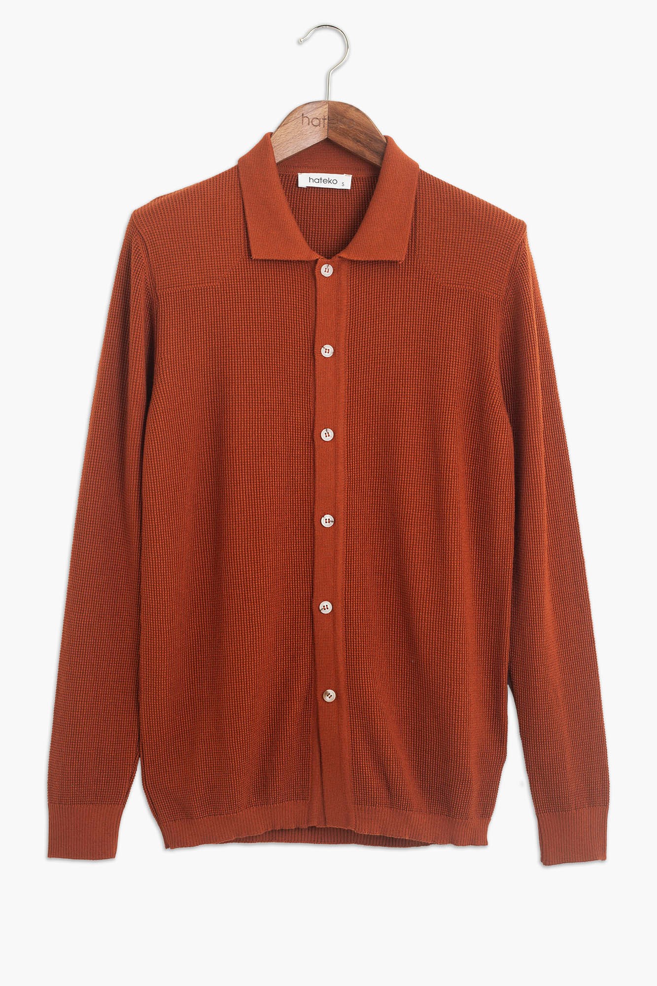 Cotton-Bamboo Shirt Knit Cardigan - Terracotta