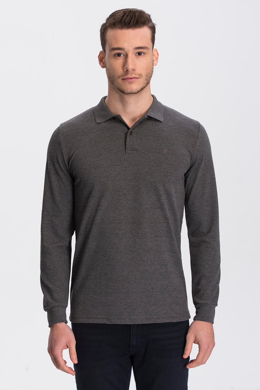 100% Cotton Long Sleeve Polo T-shirt - Smoky