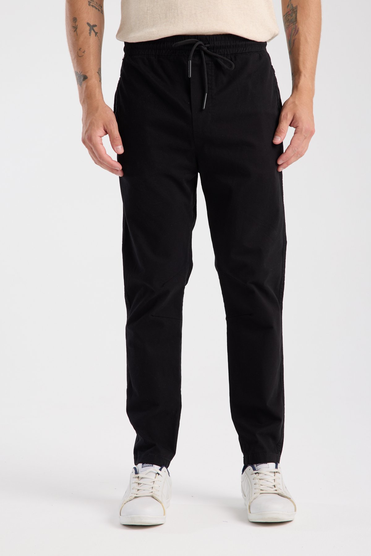 Raus Denim Beli İpli Chino Jogger Pantolon - Black