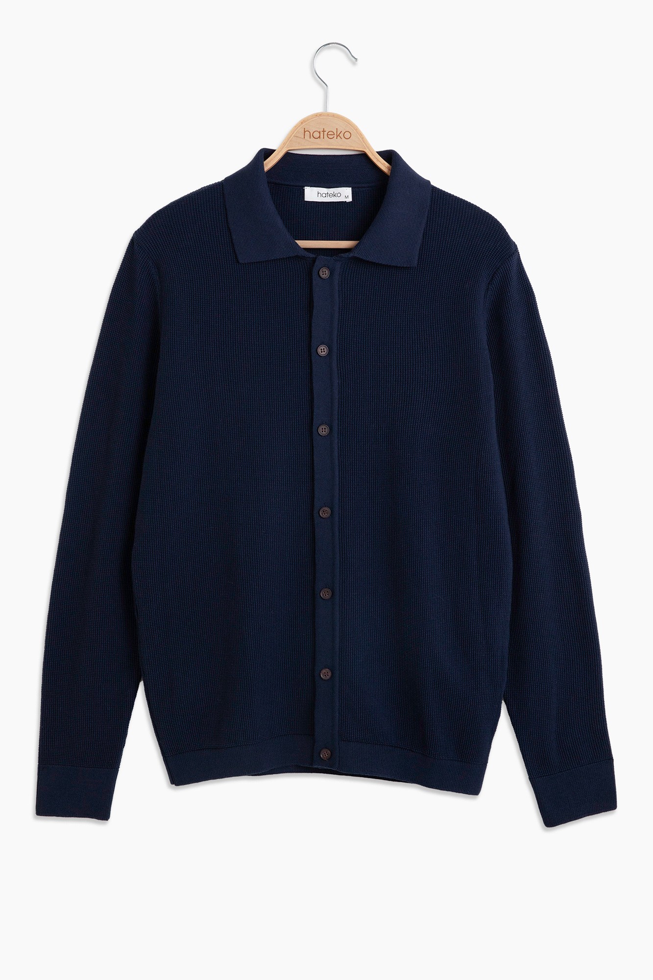 100% Cotton Knit Shirt Cardigan - Navy