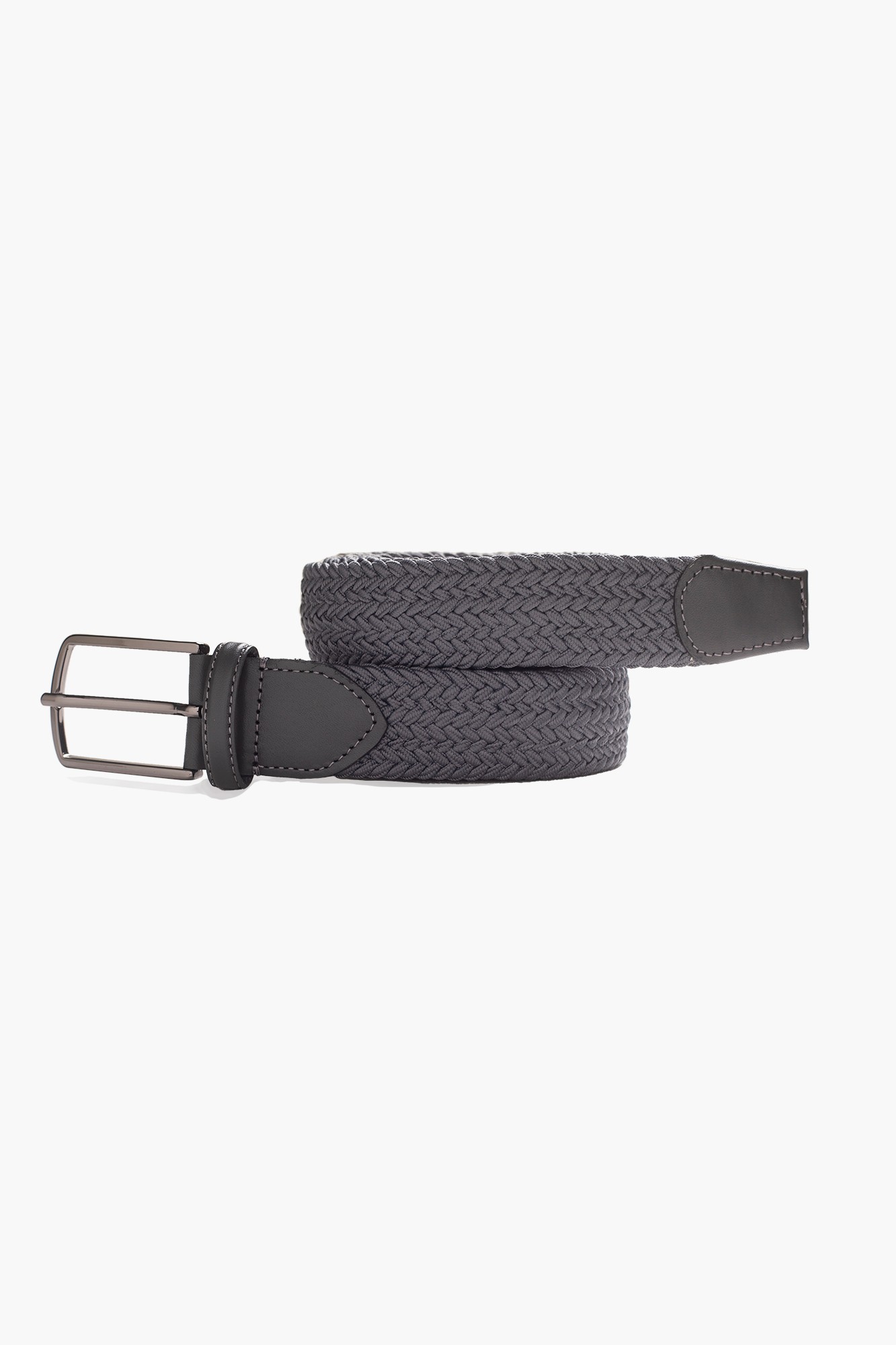 Elastic Knit Belt with Genuine Leather - Grey