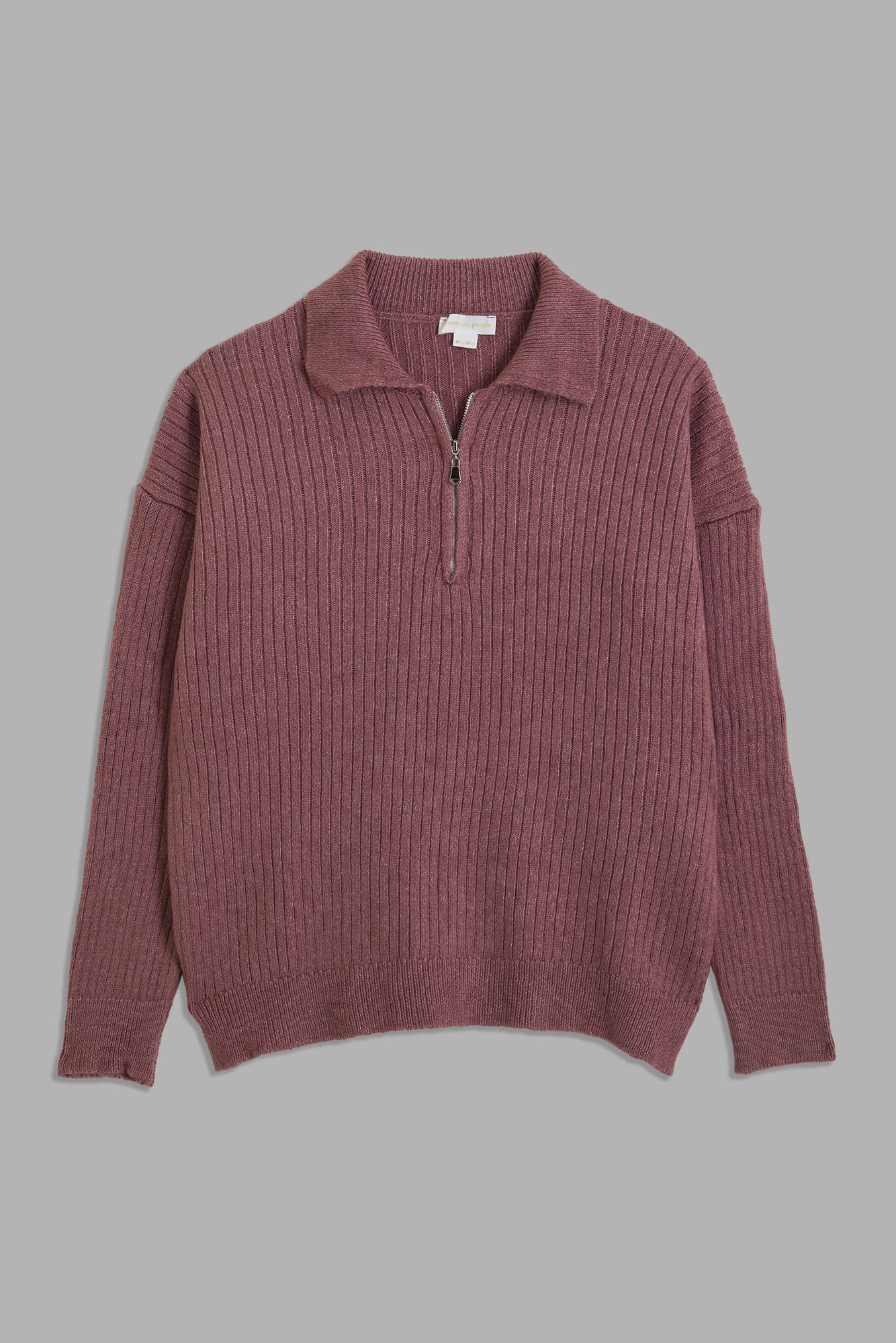 Kadın Yarım Fermuarlı Oversize Polo Yaka Kazak