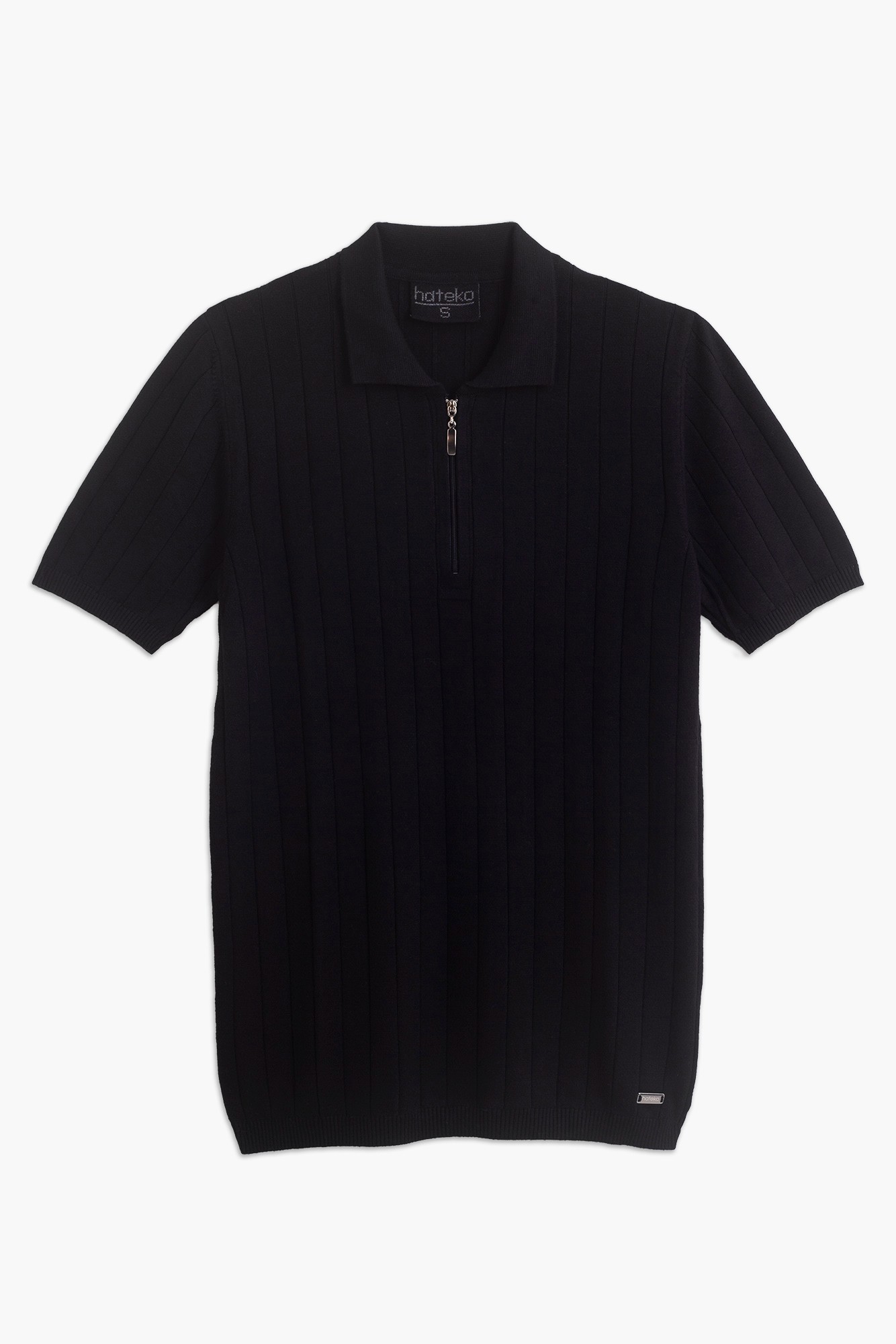 Quarter zip knit polo shirt - Black