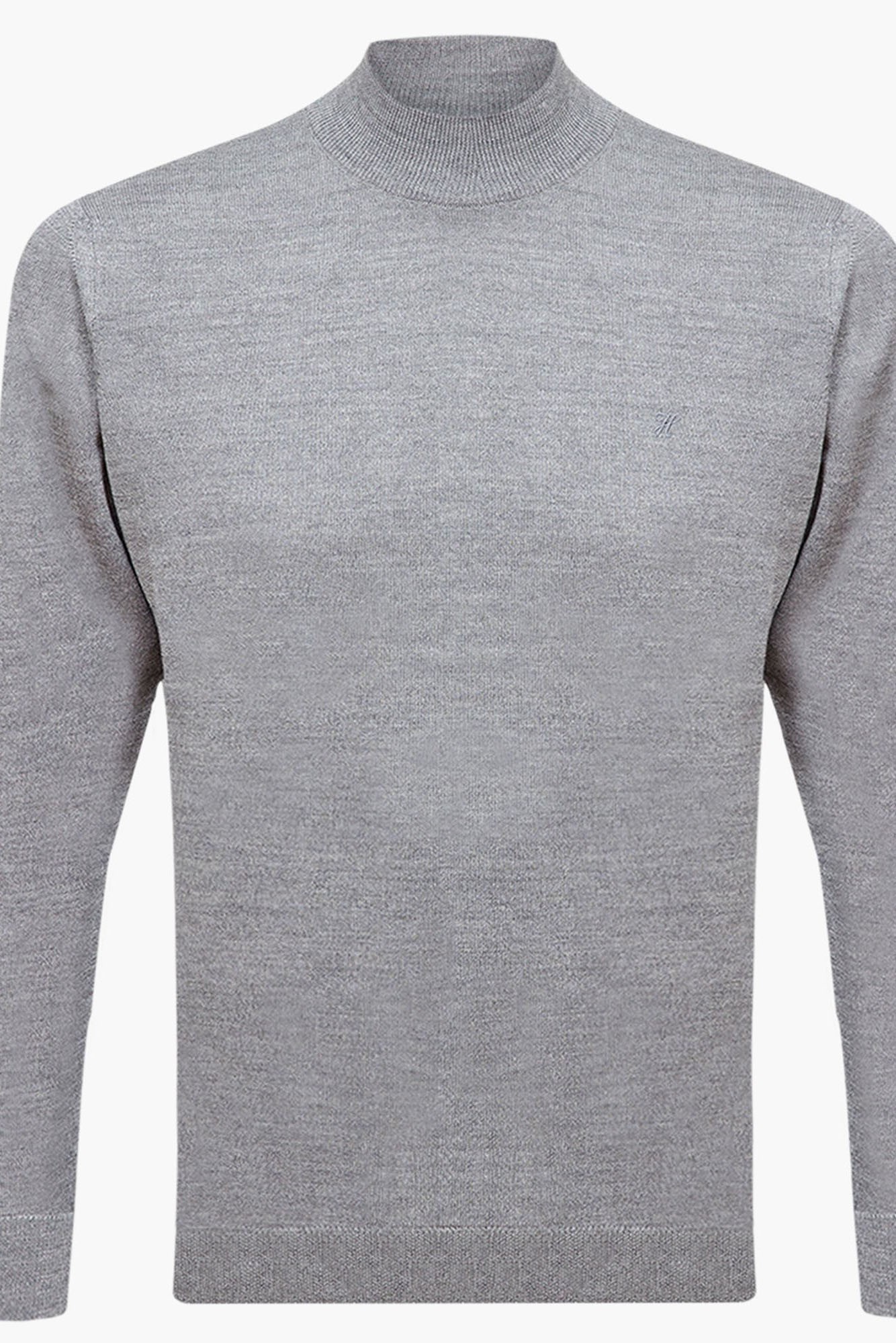 Regular Fit Woolen Mock Neck Sweater - Light Grey