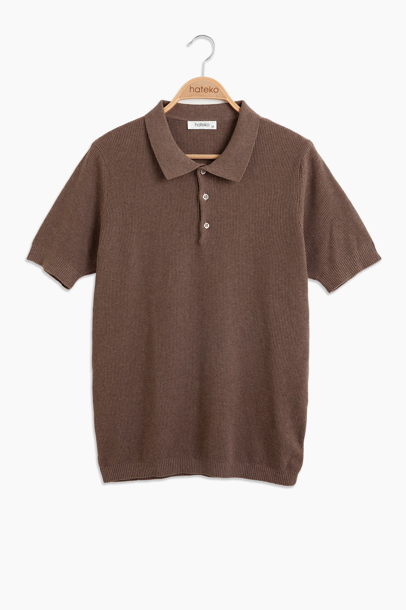 100% Cotton Waffle Knit Polo T-shirt - Light brown