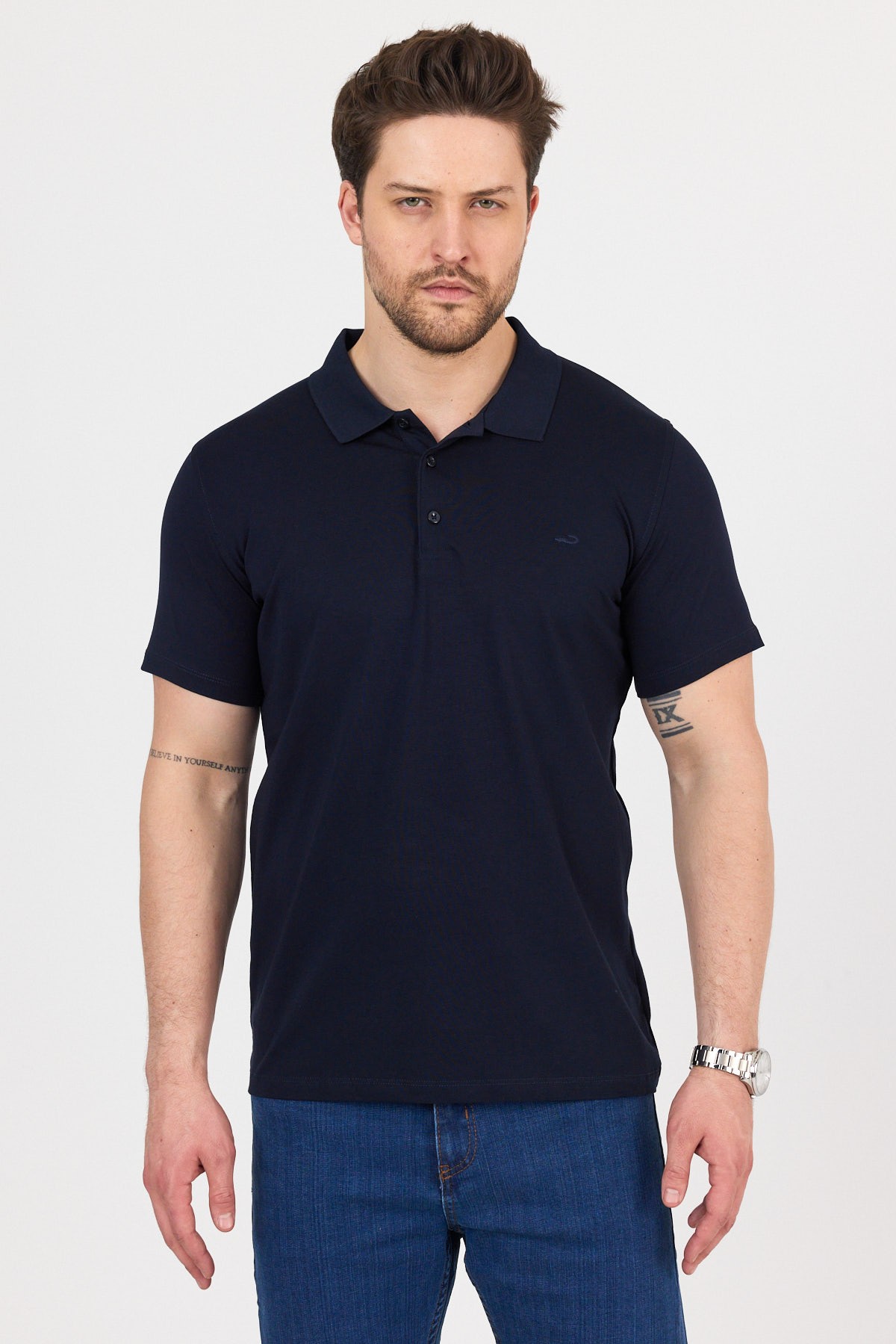 Regular Fit Penye Polo Yaka Tişört - Lacivert