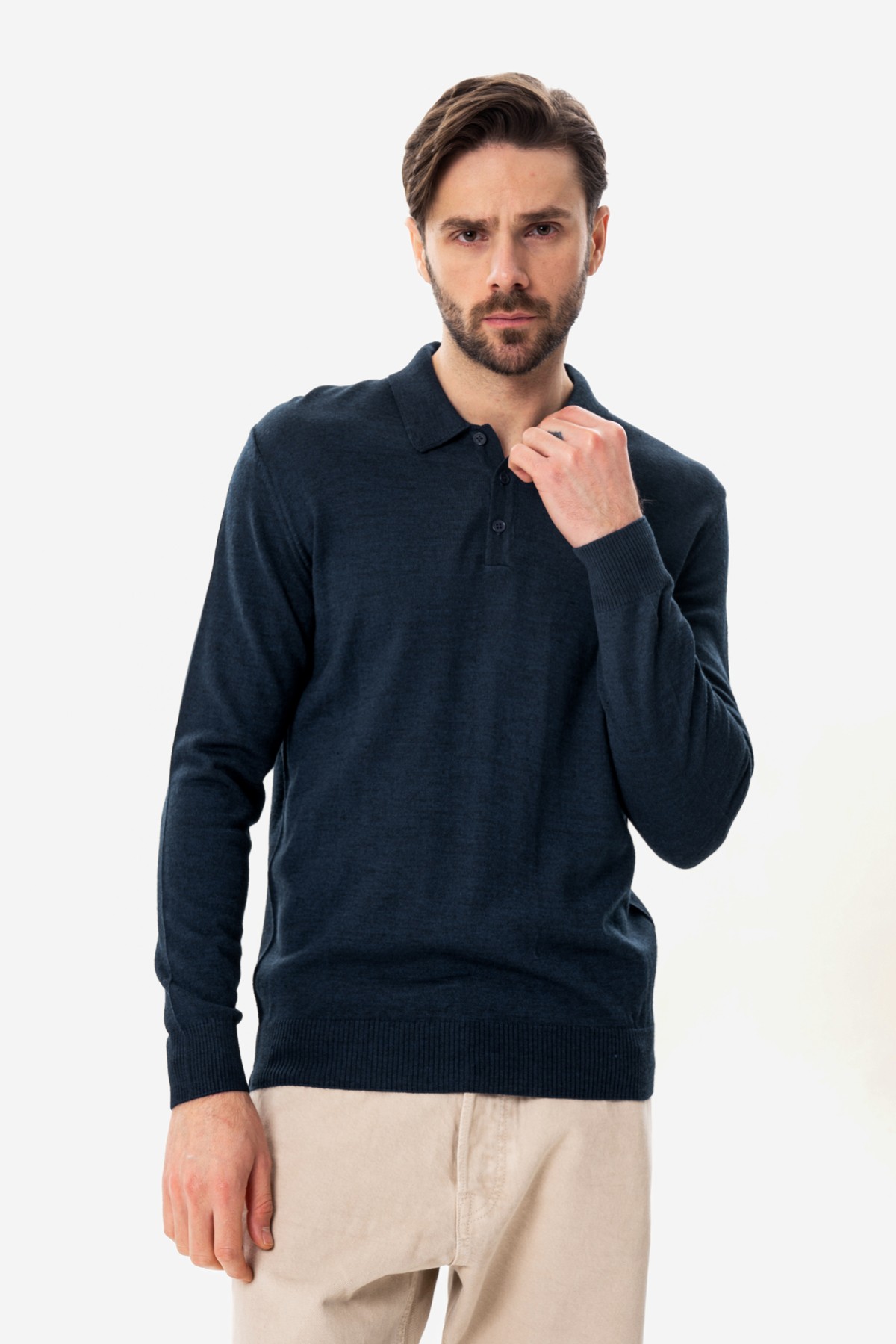 50% Wool Polo Sweater - Petrol blue