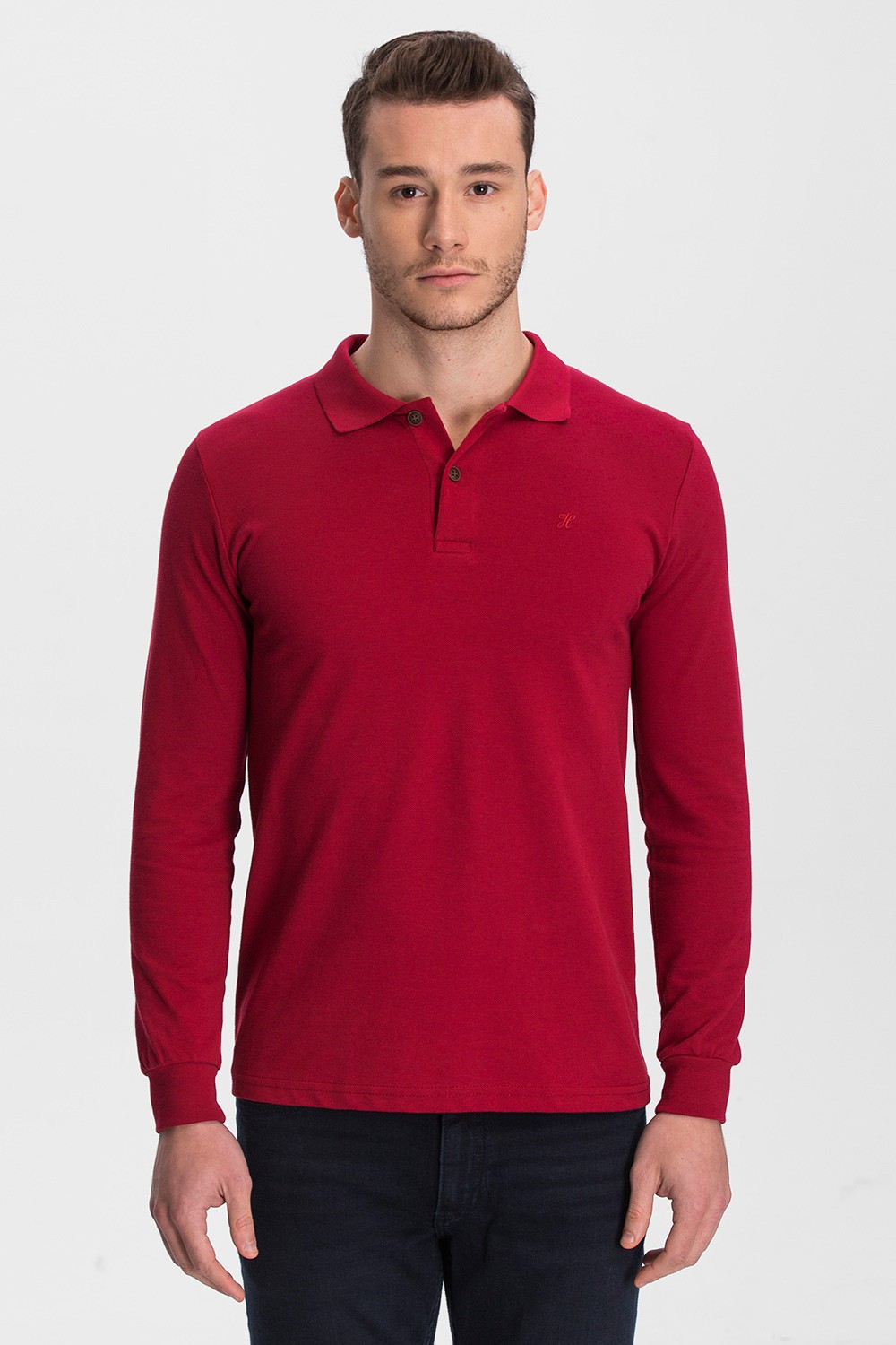 100% Cotton Long Sleeve Polo T-shirt - Red