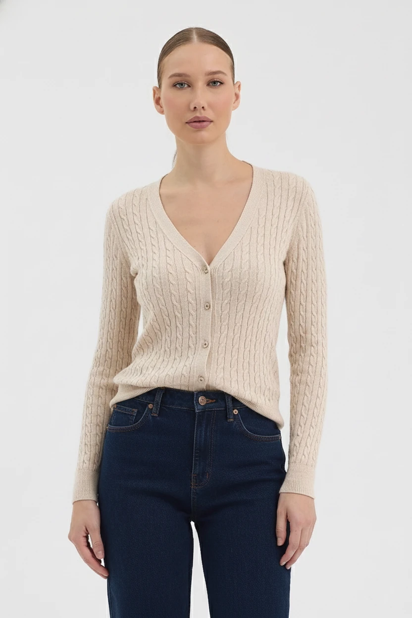 Kadın %100 Pamuk Saç Örgü Triko Hırka