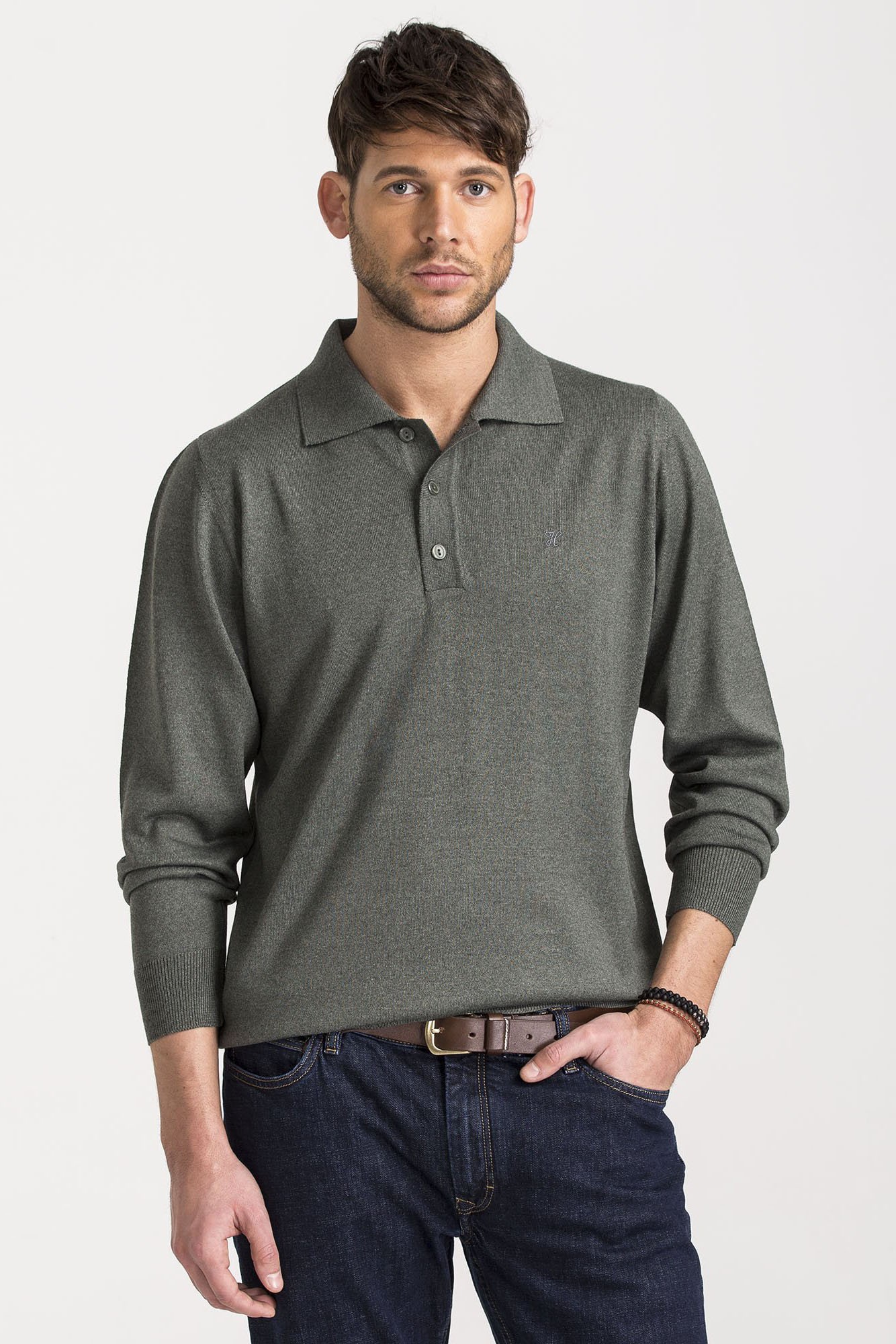 Regular Fit Woolen Polo Sweater - Dark Green